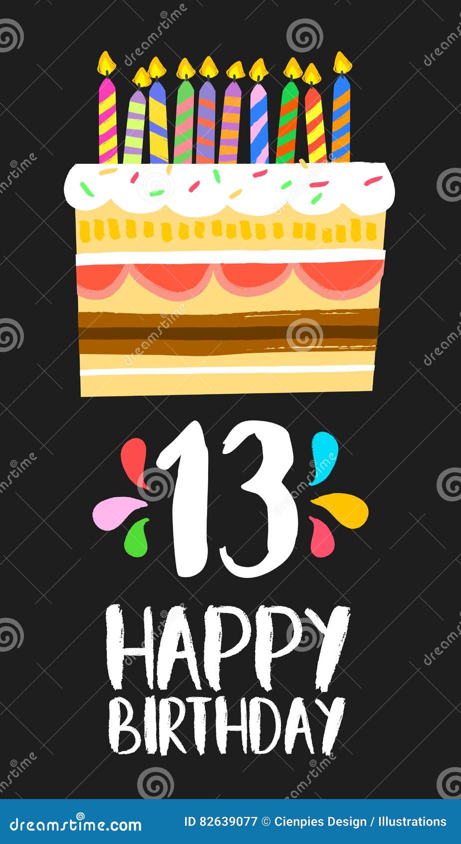 Gelukkige Kaart 13 Van De Verjaardagscake Dertien Jaarpartij Vector Illustratie - Illustration Of Aantal, Kleur: 82639077