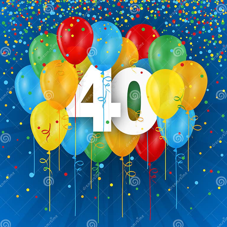 Gelukkige 40ste Verjaardag/Verjaardagskaart Met Ballons Stock ...