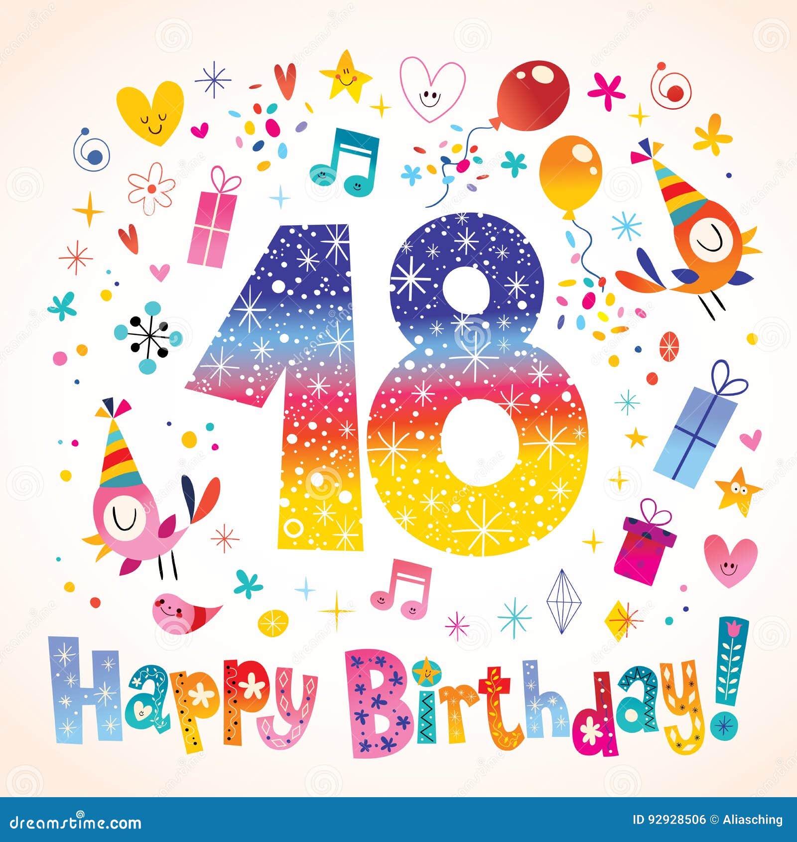 Gelukkige Verjaardag 18 Jaar Vector Illustratie - Illustration Of Groet, Reeks: 92928506