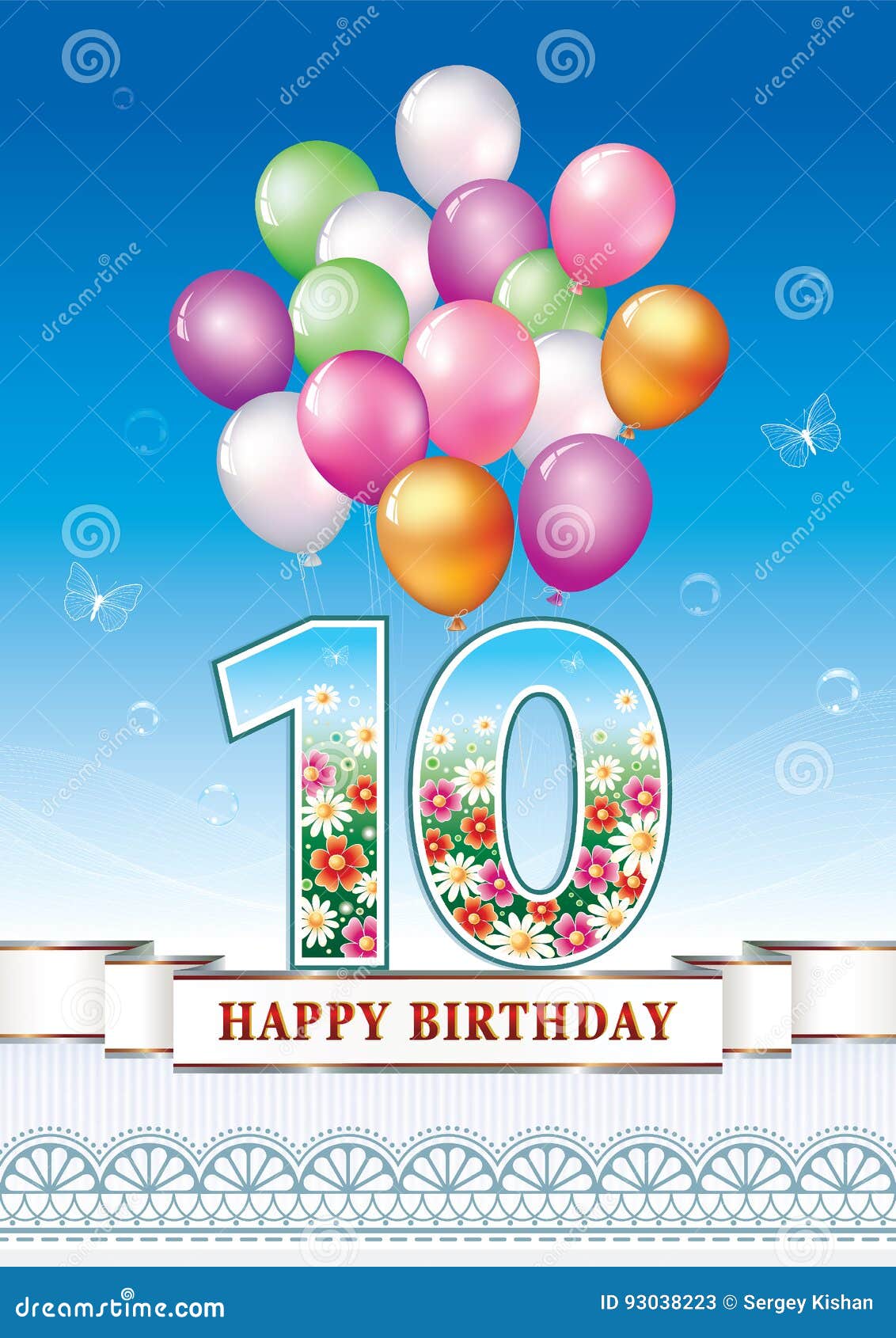 Gelukkige Verjaardag 10 Jaar Vector Illustratie - Illustration Of Groet, Huwelijk: 93038223