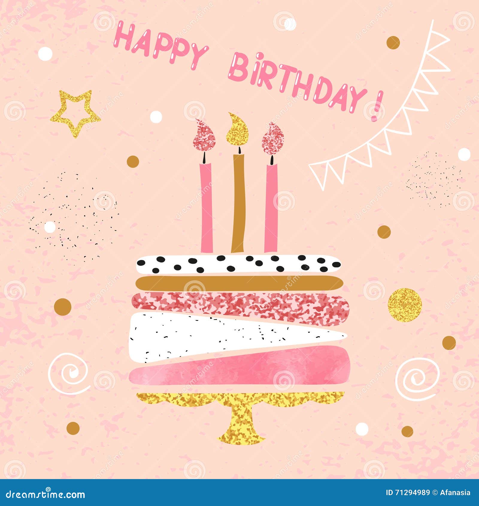 Gelukkige in Roze De Cake Van De Met Kaarsen Vector - Illustration of decoratief, goud: 71294989