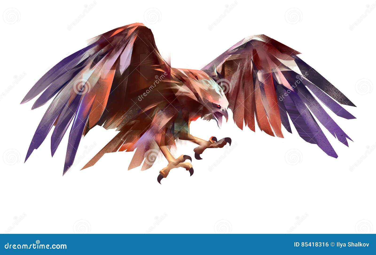 Gemalter Fliegender Adler Auf Einem Weissen Hintergrund Stock Abbildung Illustration Von Adler Weissen