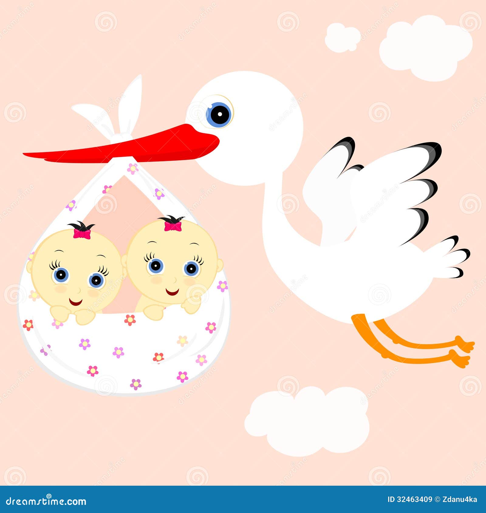 Gemelli Della Ragazza Illustrazione Vettoriale Illustrazione Di Uccello