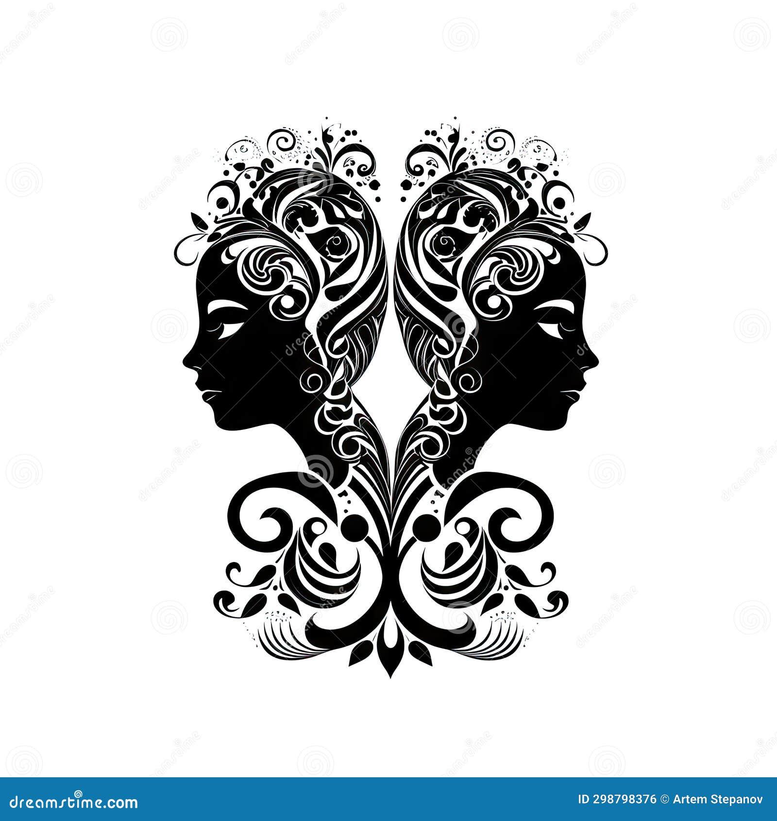 Gemini Icon, Woman Zodiac Symbol, Ornate Gemini Silhouette, Horoscope ...