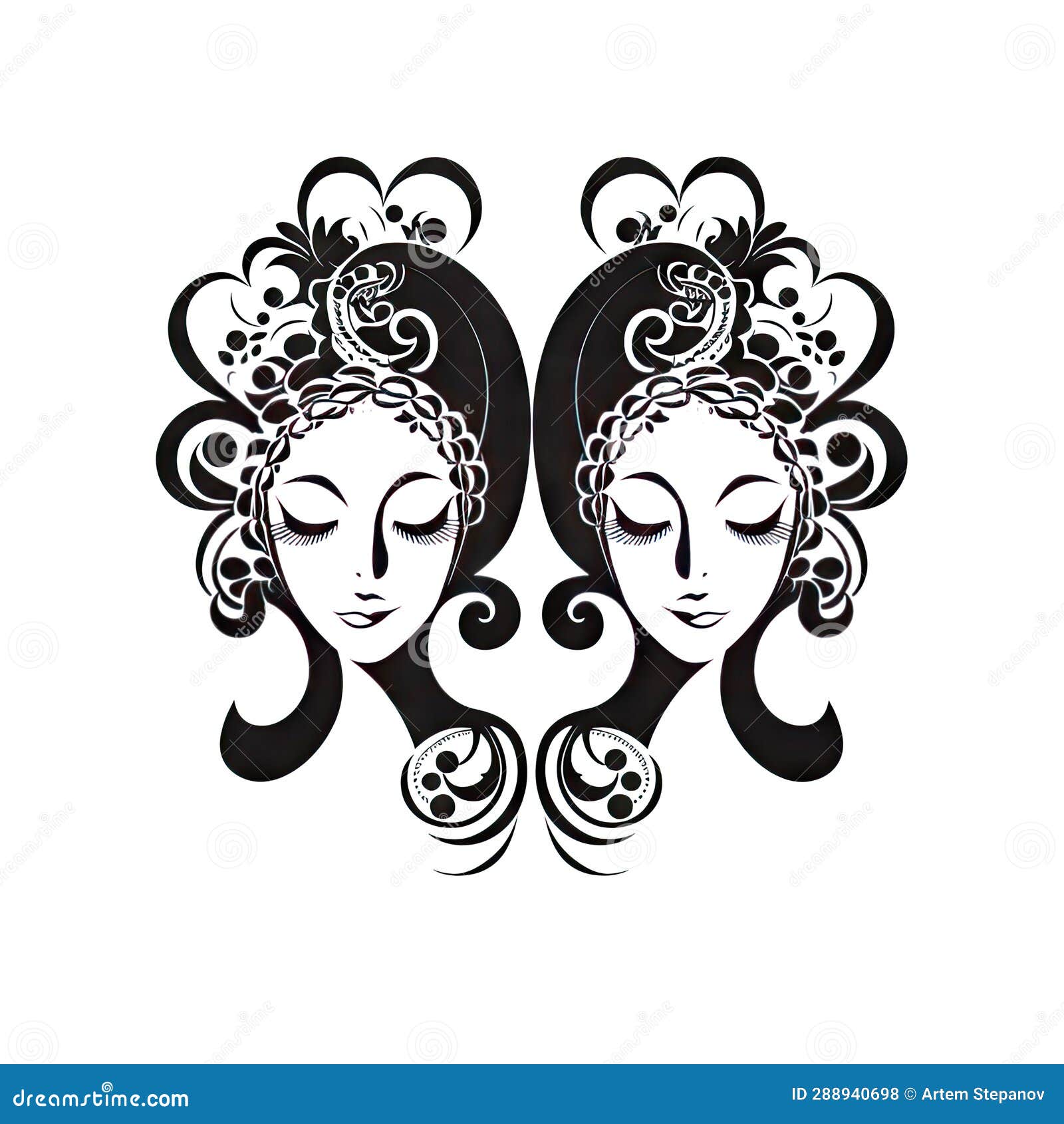 Gemini Icon, Woman Zodiac Symbol, Ornate Gemini Silhouette, Horoscope ...