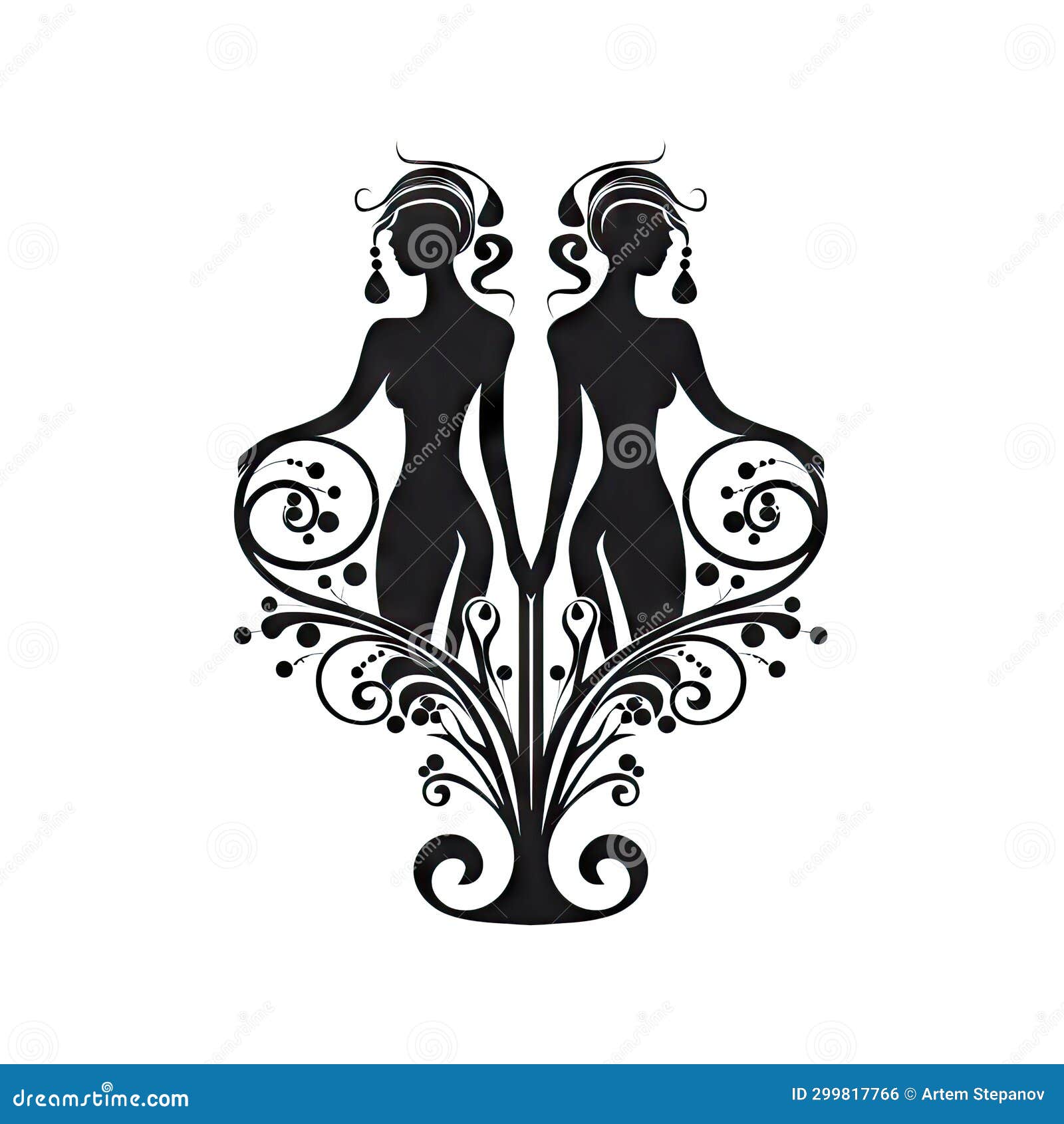 Gemini Icon, Woman Zodiac Symbol, Ornate Gemini Silhouette, Horoscope ...