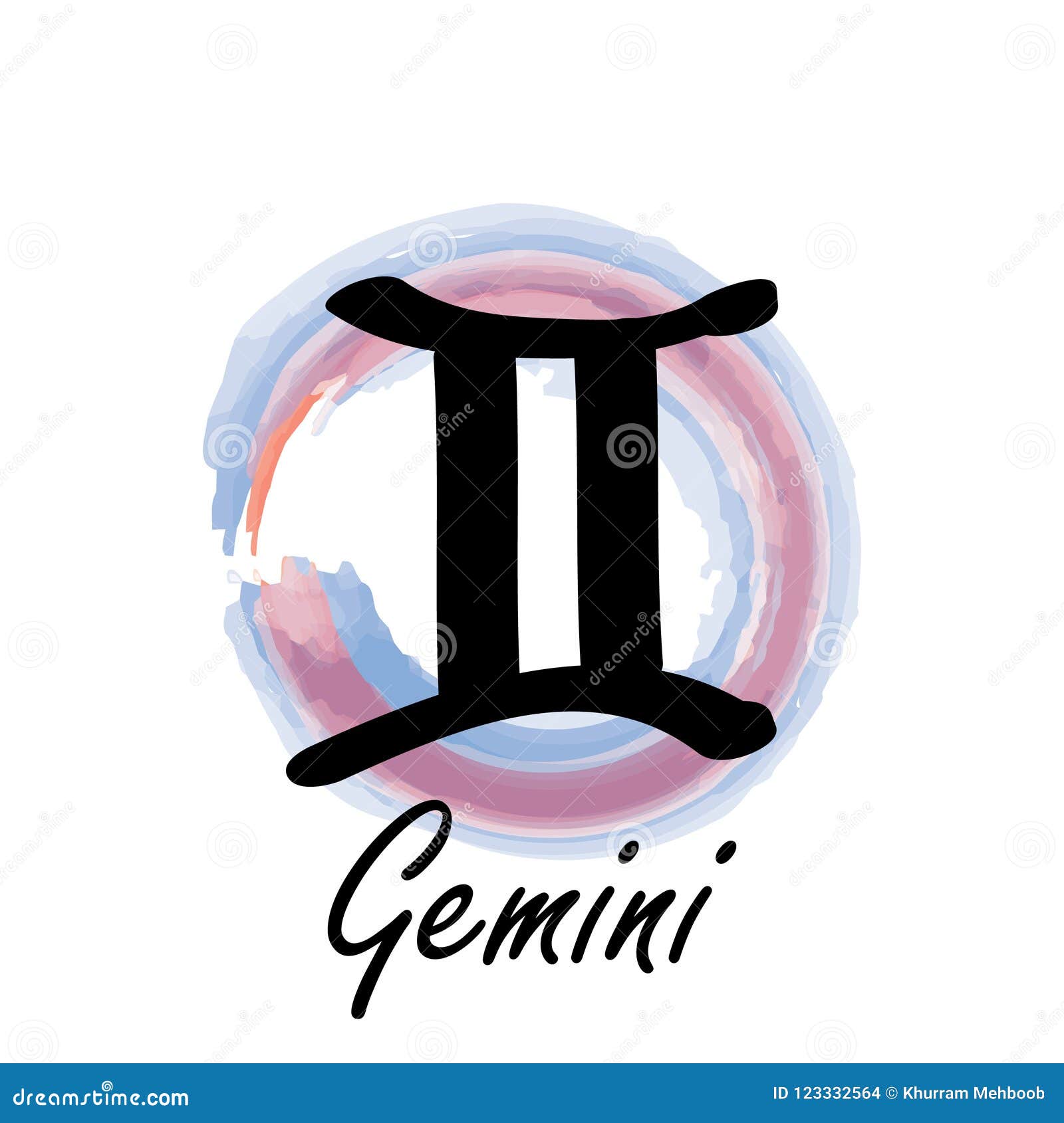 Gemini Zodiac Sign with Water Colored Background in Circle Stock