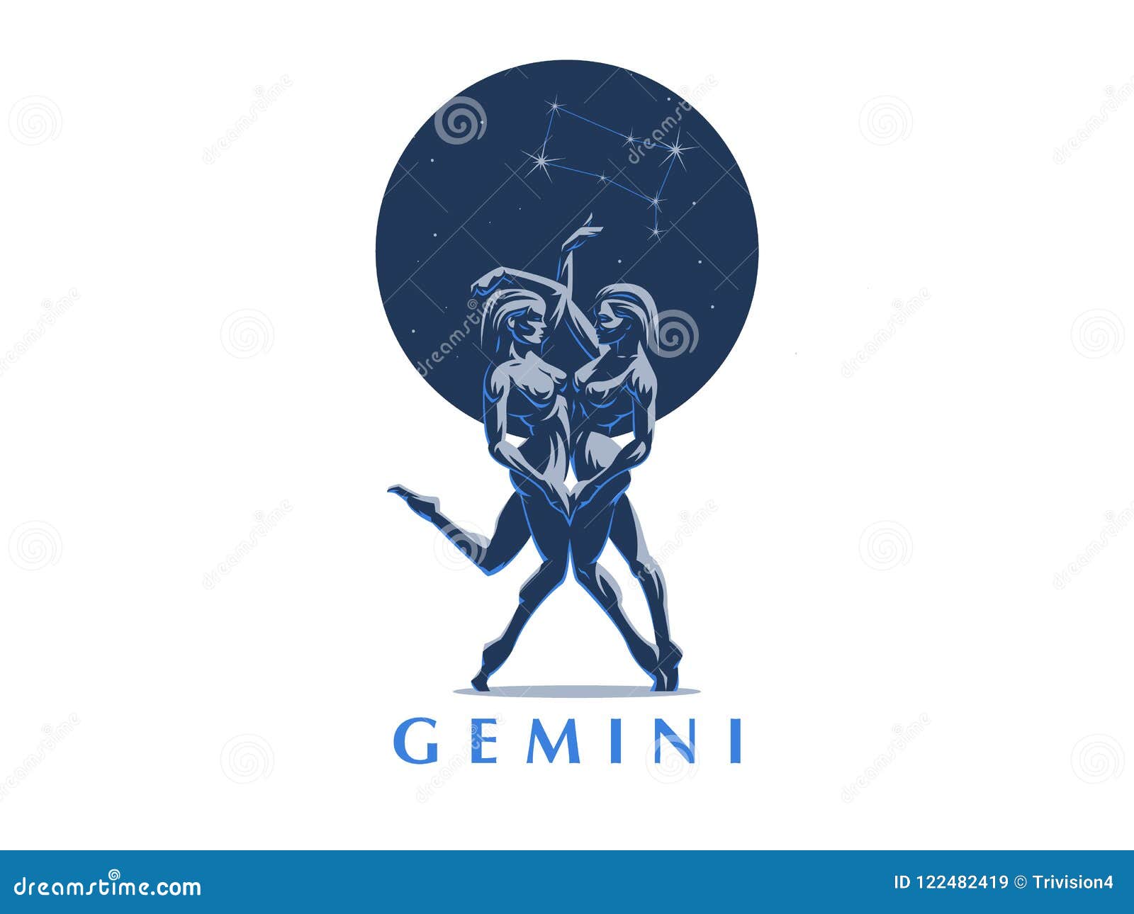 Gemini Girls Zodiac Sign.Horoscope Circle Vector Illustration ...