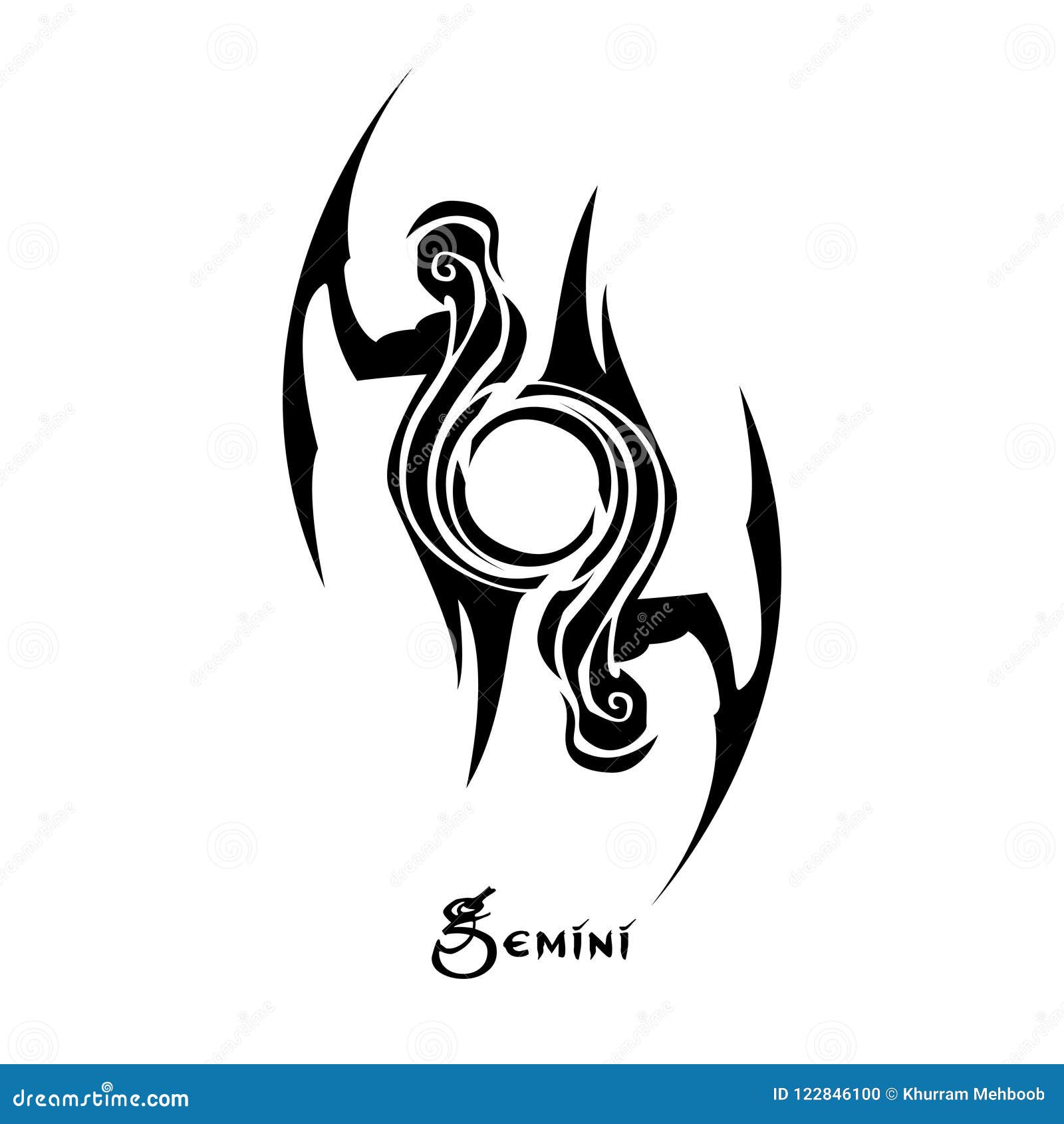Gemini Zodiac Sign Tattoo Style Stock Illustration - Illustration of perfect, sign: 122846100