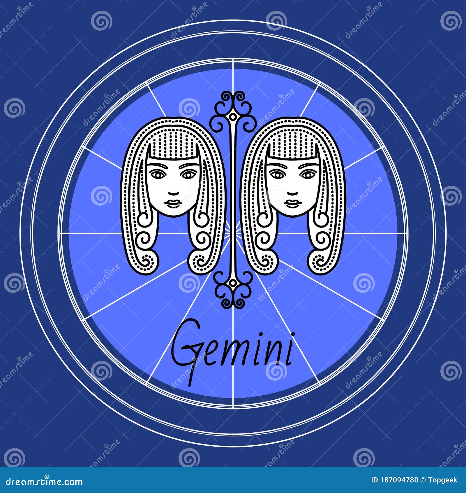 Gemini Zodiac Sign of Twins, Horoscope Astrology Stock Vector