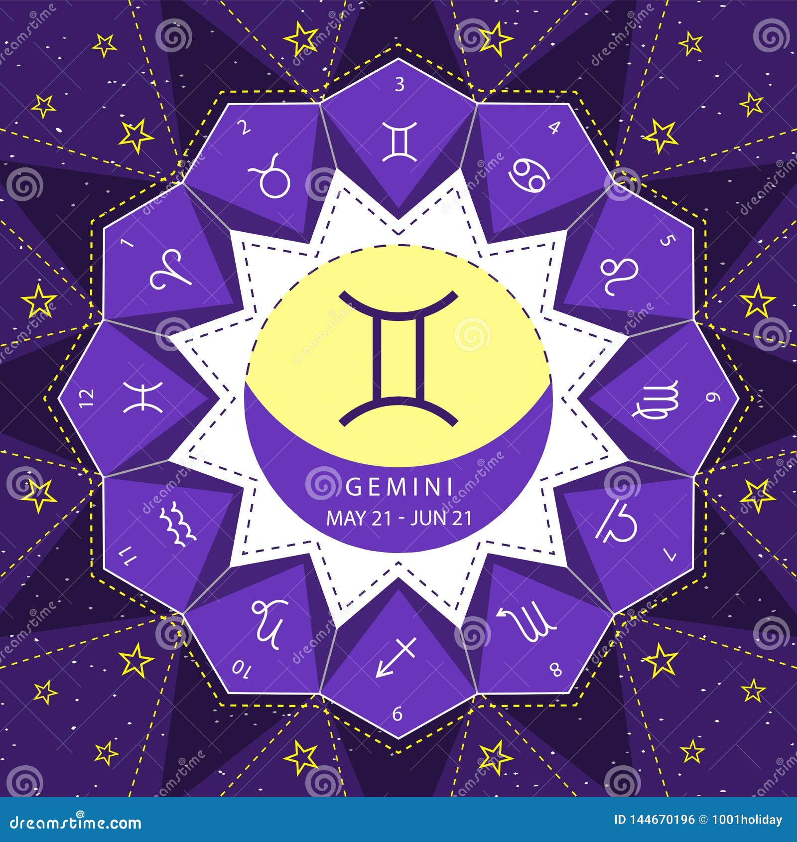 Gemini. Zodiac Signs Outline Style Vector Set on Star Sky Background ...