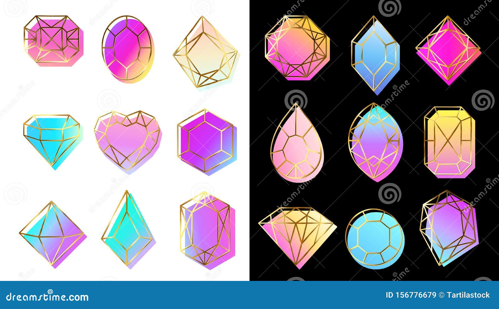 gems with gradients. jewelry stone, abstract colorful geometric s and trendy hipster diamond  s set