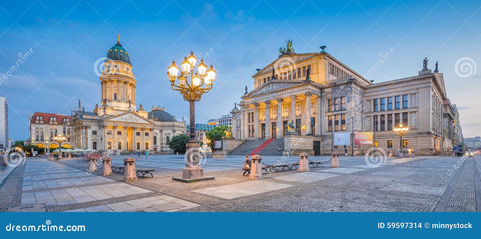 gendarmenmarkt square panorama at dusk, berlin, germany