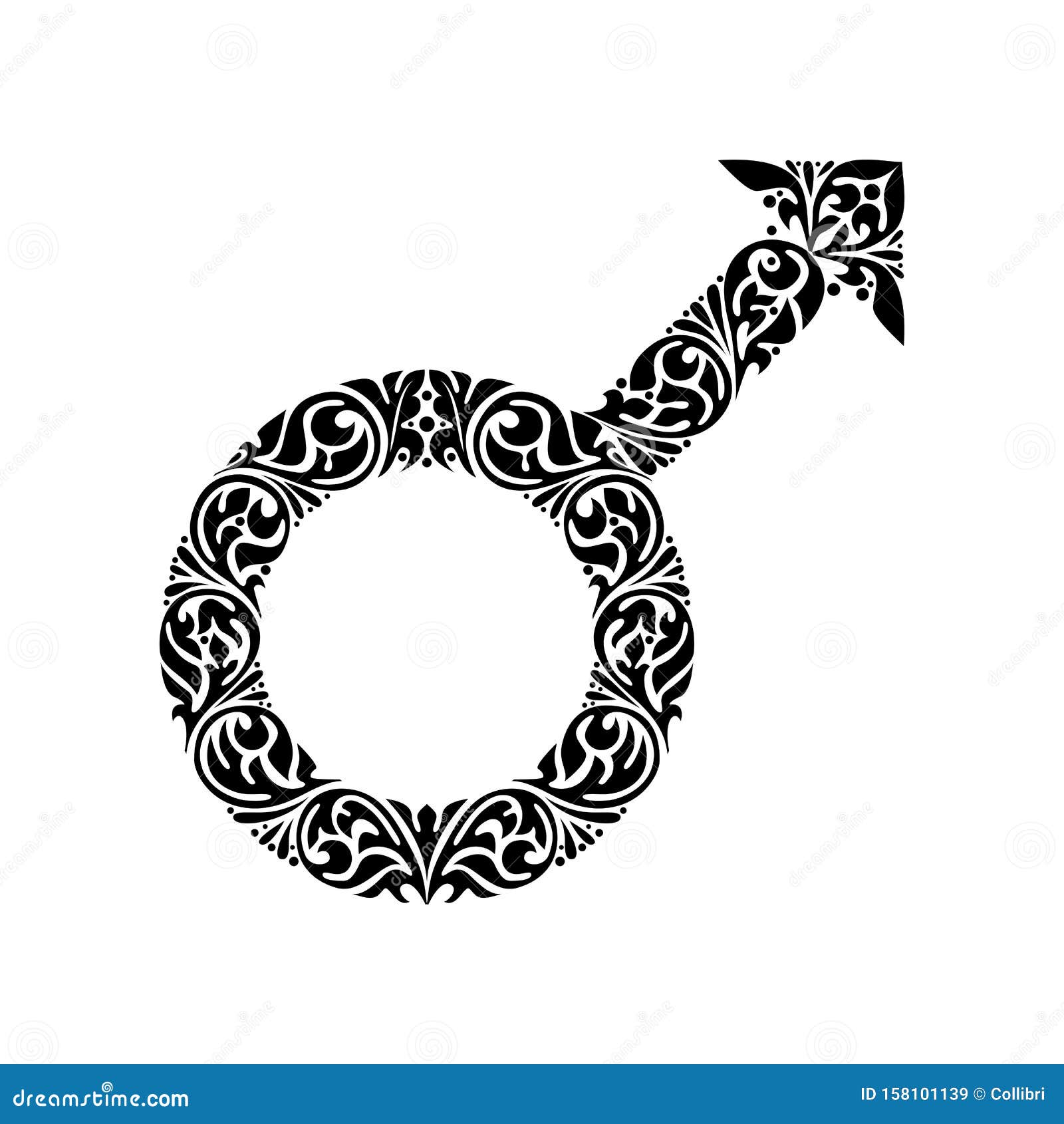 Gender Male Ornate Symbol. Hand Drawn Male Sign with Floral Ornaent Stock Vector - Illustration of ornate, emblem: 158101139