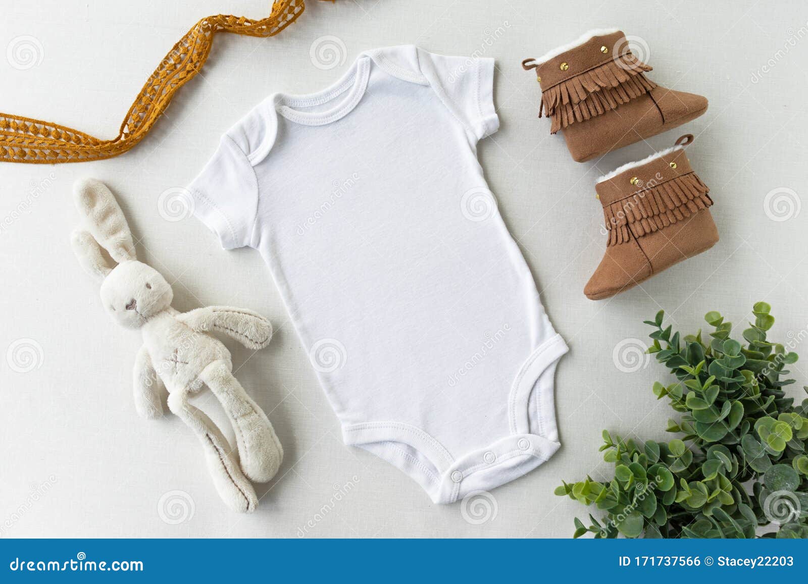 gender neutral blank white baby bodysuit flat lay mockup