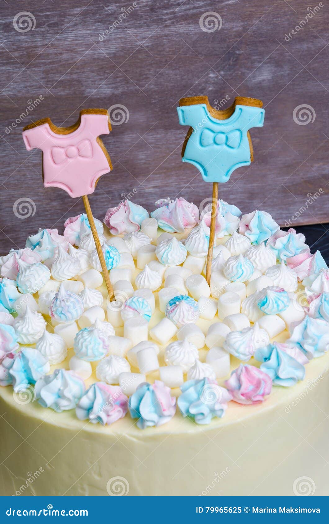 Gender Reveal Cake with Marshmallow and Gingerbread Stock Image Image