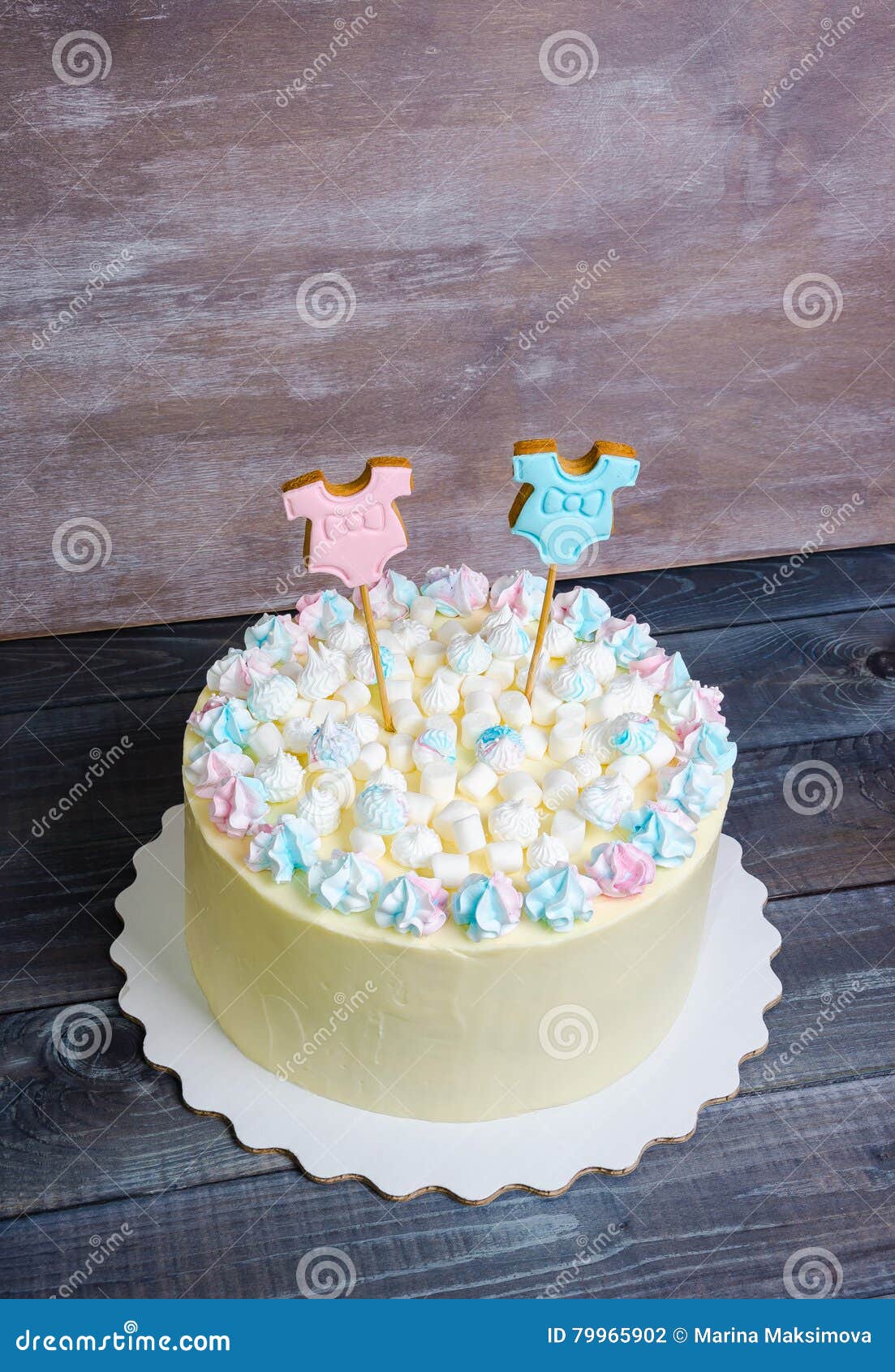Gender Reveal Cake with Marshmallow and Gingerbread Stock Photo Image