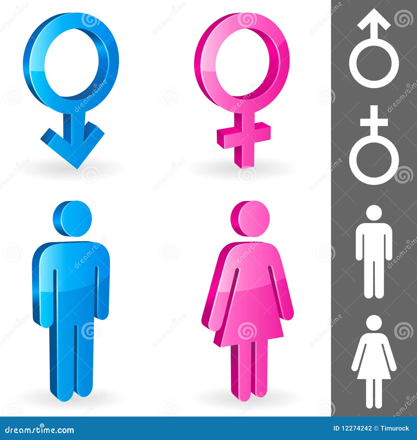 Three-dimensional shapes of male and female gender symbols.