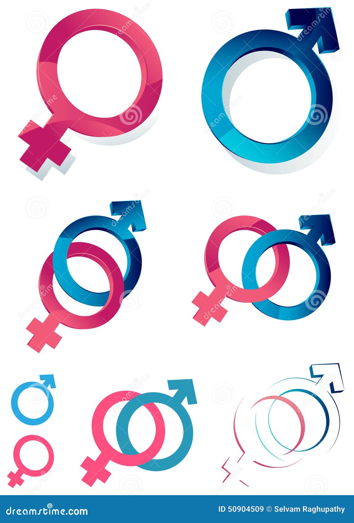 A set of gender symbols with isolated white background