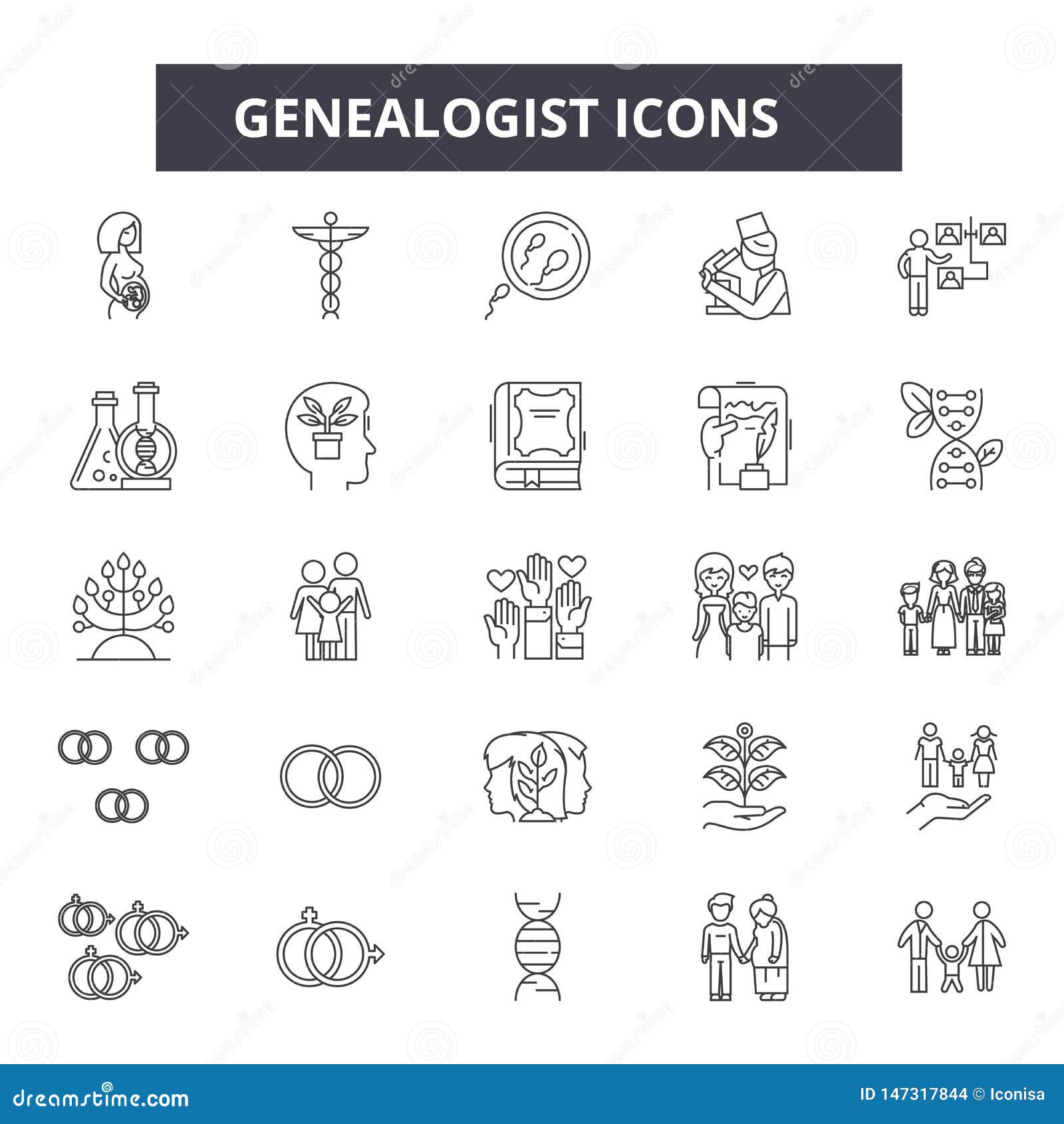 genealogist line icons, signs,  set, linear concept, outline 