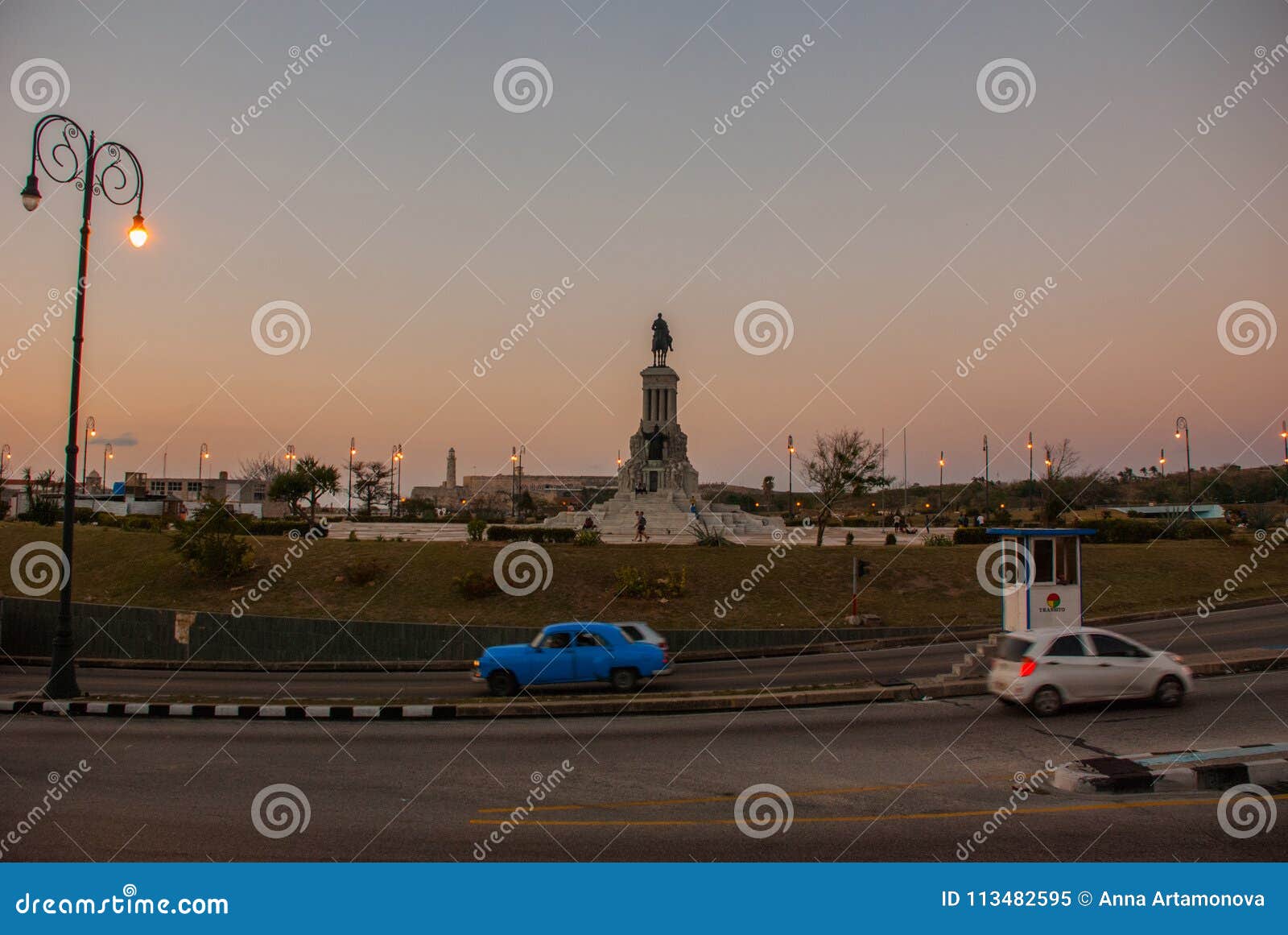 general maximo gomez monument in the evening. sunset in havana. roadway, the road on which you ride with the cars. cuba