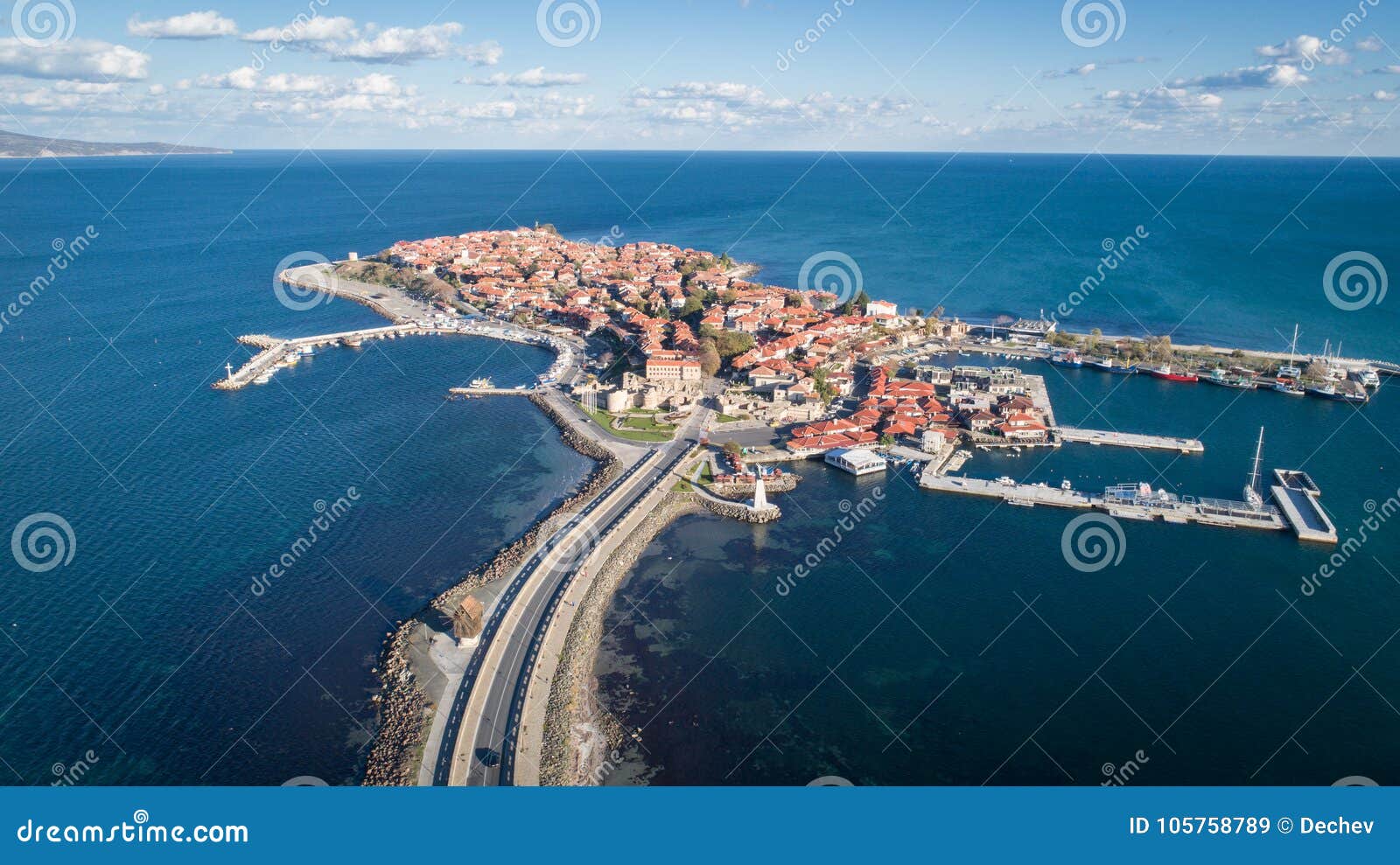 general view of nessebar, ancient city on the black sea coast of bulgaria. panoramic aerial view.