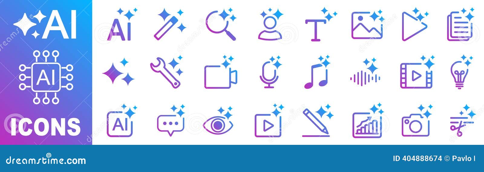 Generate AI Icon Set. AI Assistant Tool Icons and App Buttons, Sparkle Star Artificial  Intelligence Star Logo for Text, Image, Stock Vector - Illustration of  face, chat: 404888674