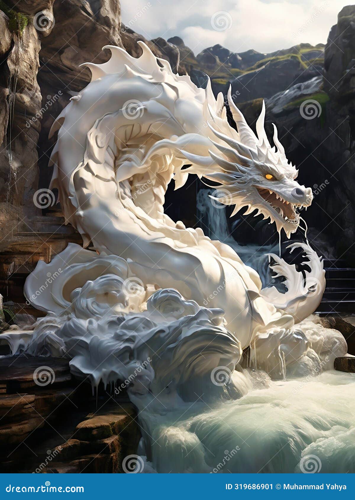 a white dragon came out of the milky white water