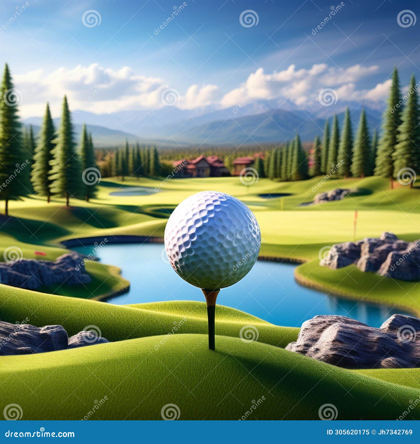 generate an artistic representation of a golf ball surrounded by vibrant golf course scenery tren