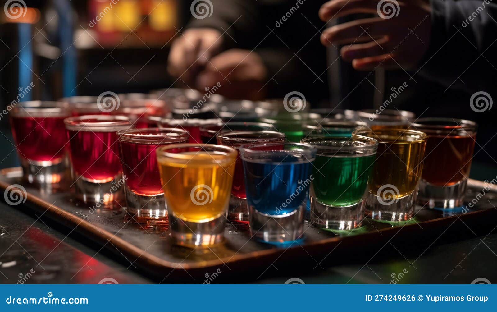 Liquid Refreshment Pours from Multi Colored Drink Establishment Generated by AI Stock