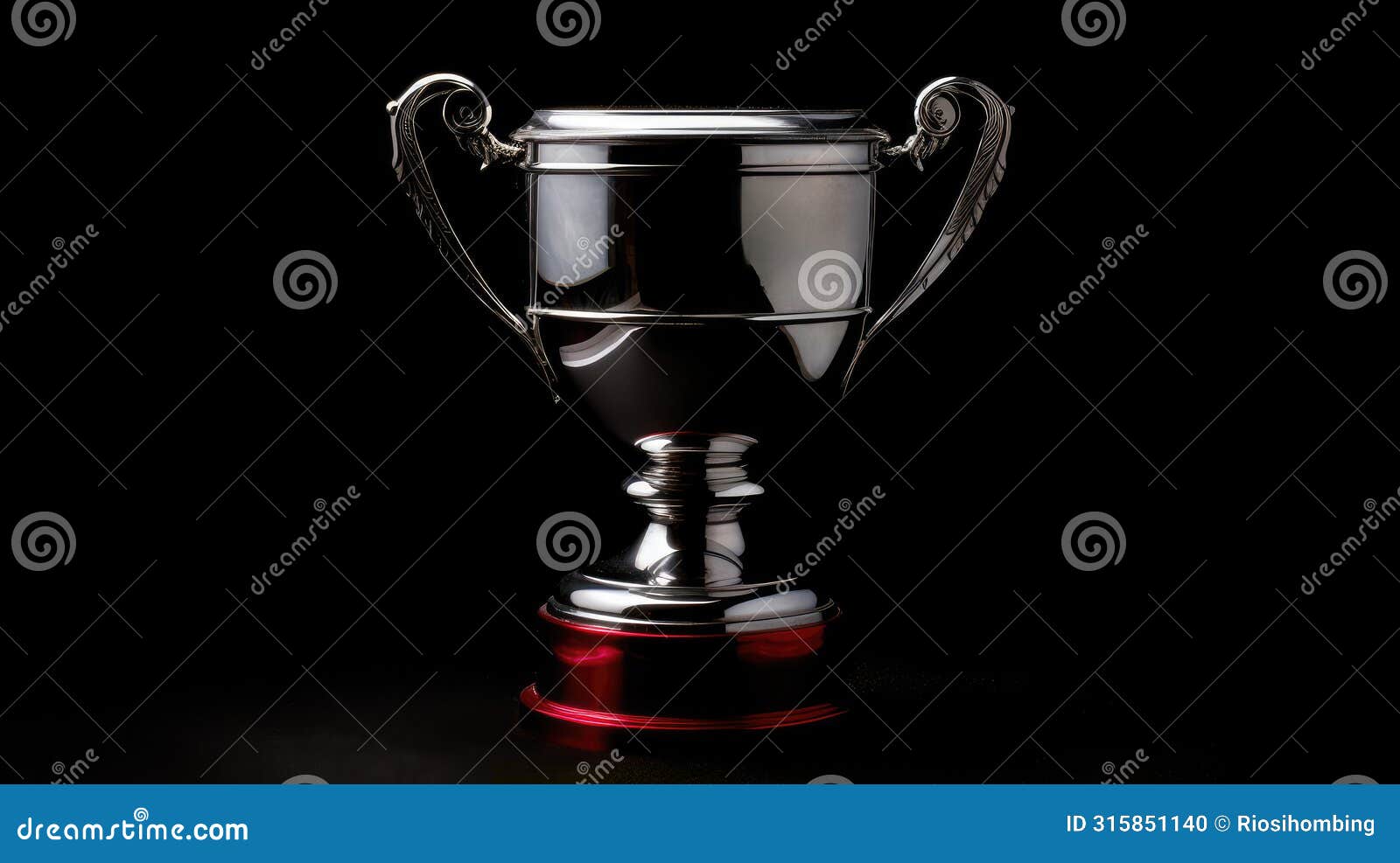 prestigious silver trophy with red base on elegant black background