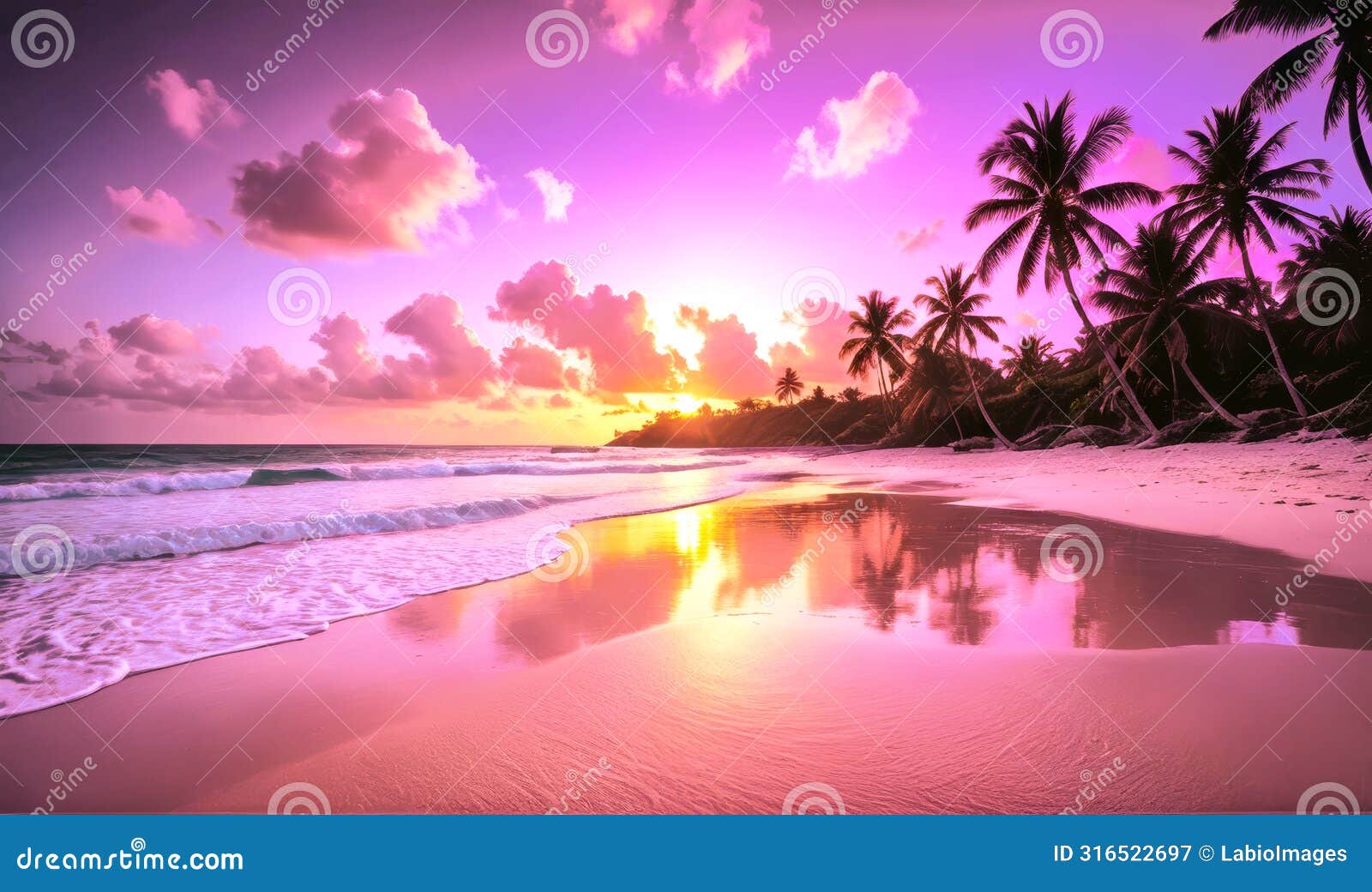  of sunset on a paradisiacal beach with coconut trees