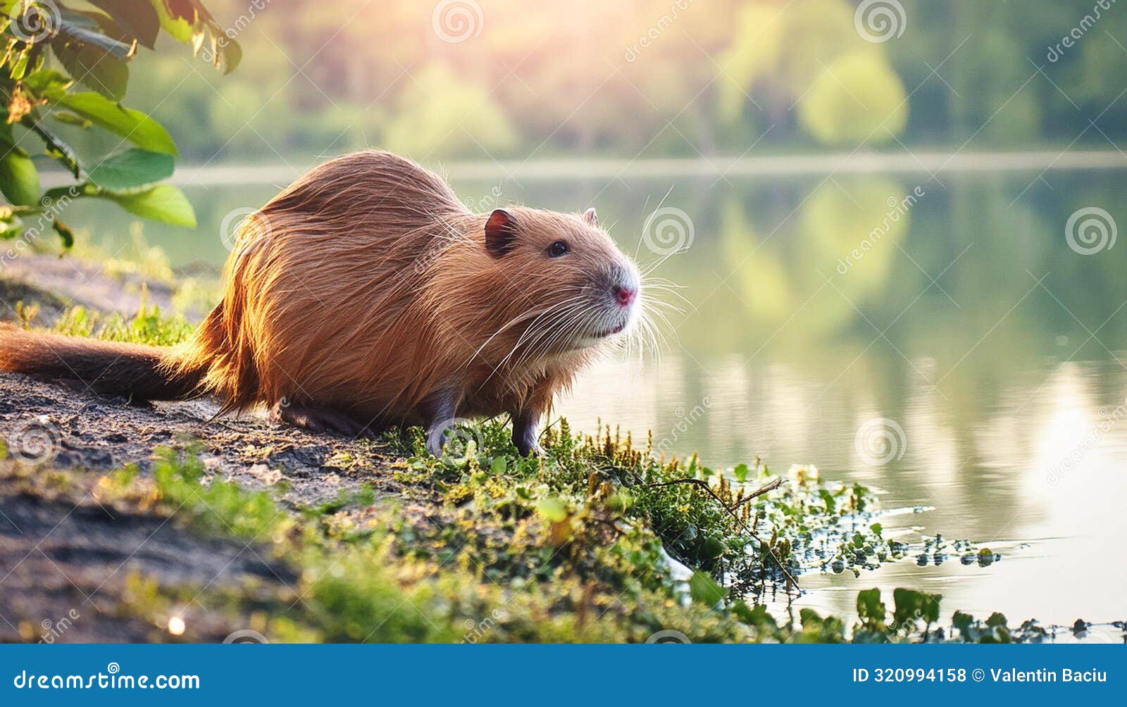 muskrat near a water's edge.