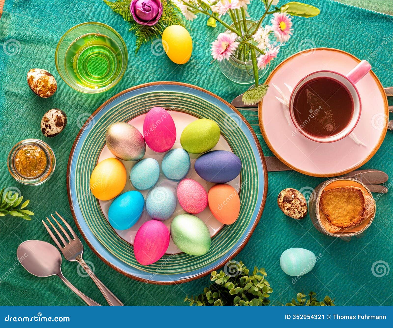 easter breakfast table with family and friends