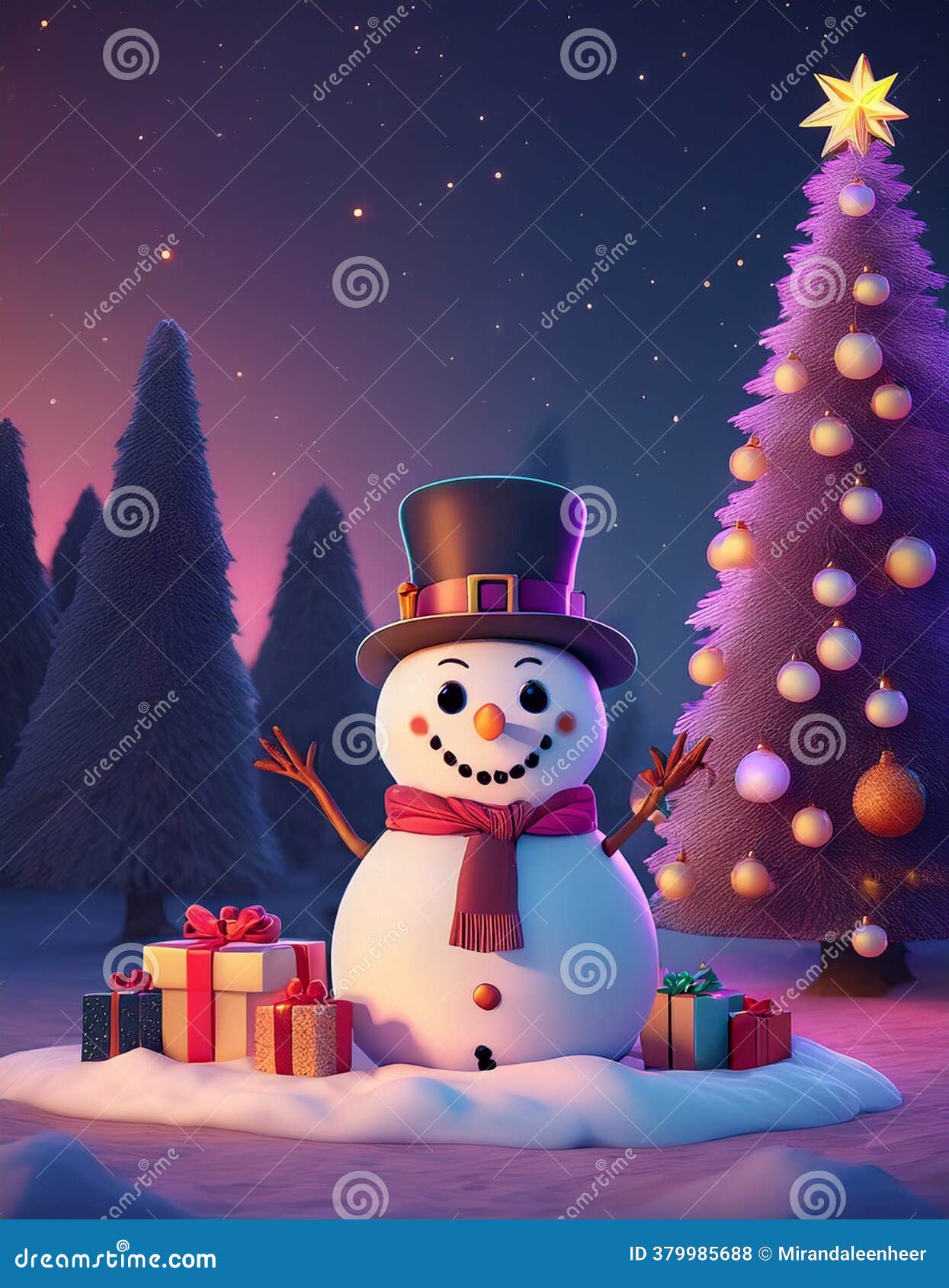 Christmas Snowman with Gift Cartoon Stock Photo - Image of postcard,  greeting: 379985688, image size:1245x1690