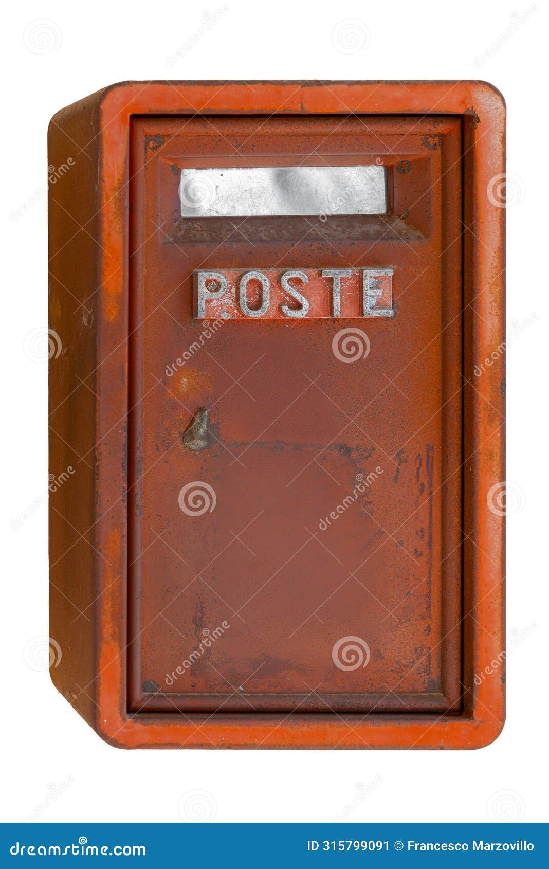 red rusty mailbox with the word poste for sending letter