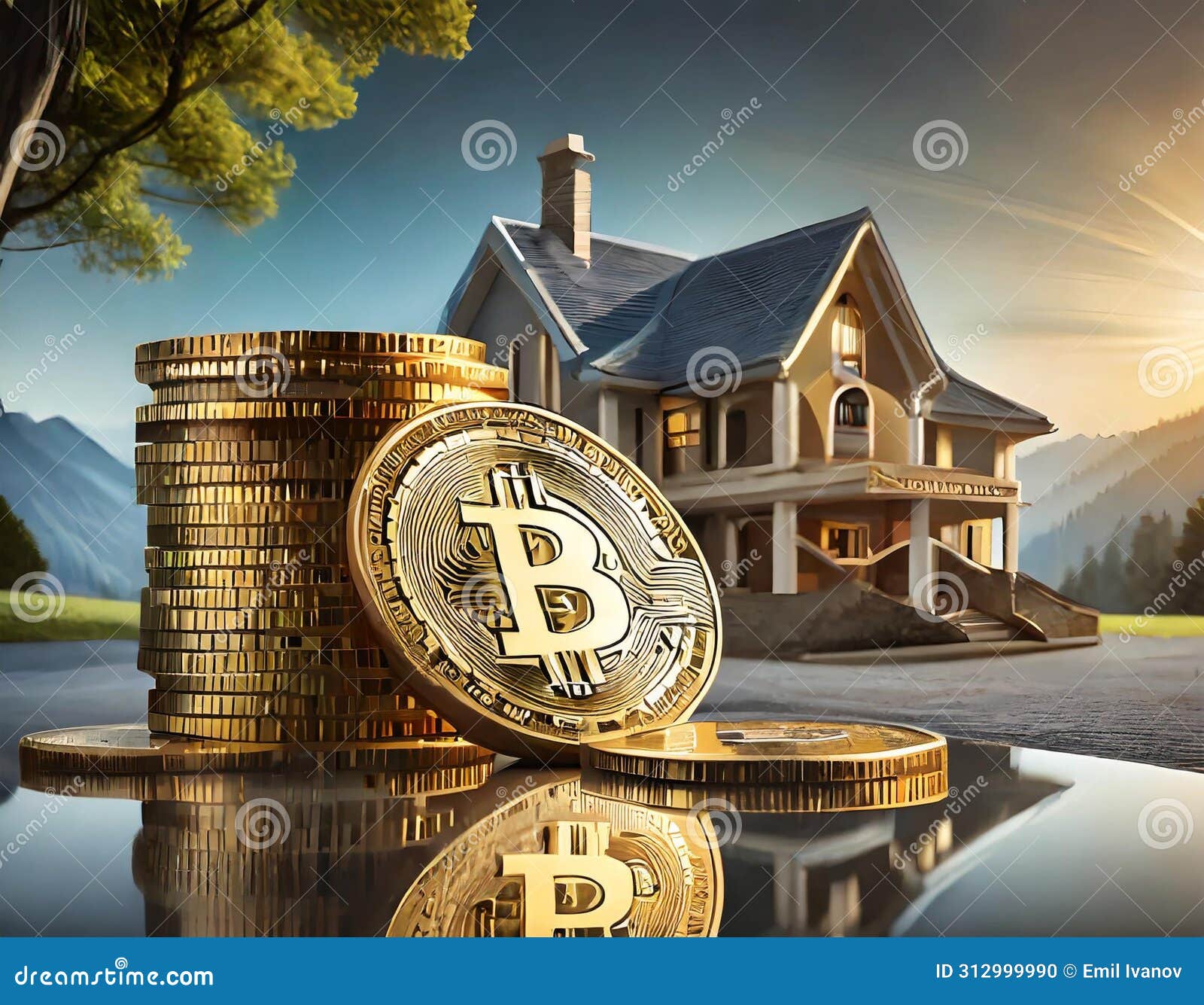 Bitcoin Investment in Real Estate Concept Stock Illustration - Illustration  of bitcoin, sunrise: 312999990