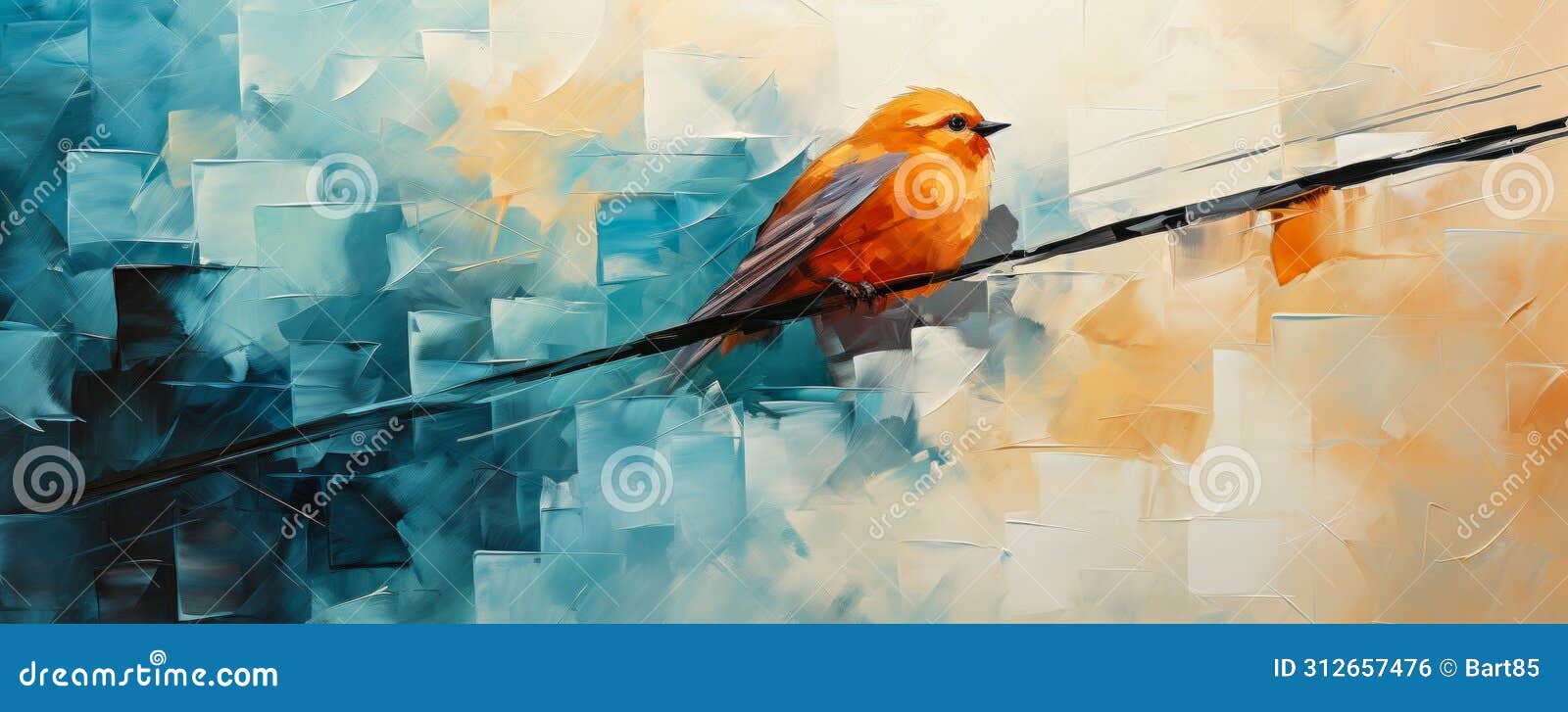 abstract art closeup oil and pallet knife in complementary blue and orange with paper layers