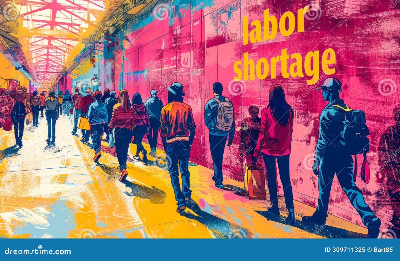 bold graphic  highlighting the pressing issue of labor shortage with stark contrast and dynamic lines, indicative of
