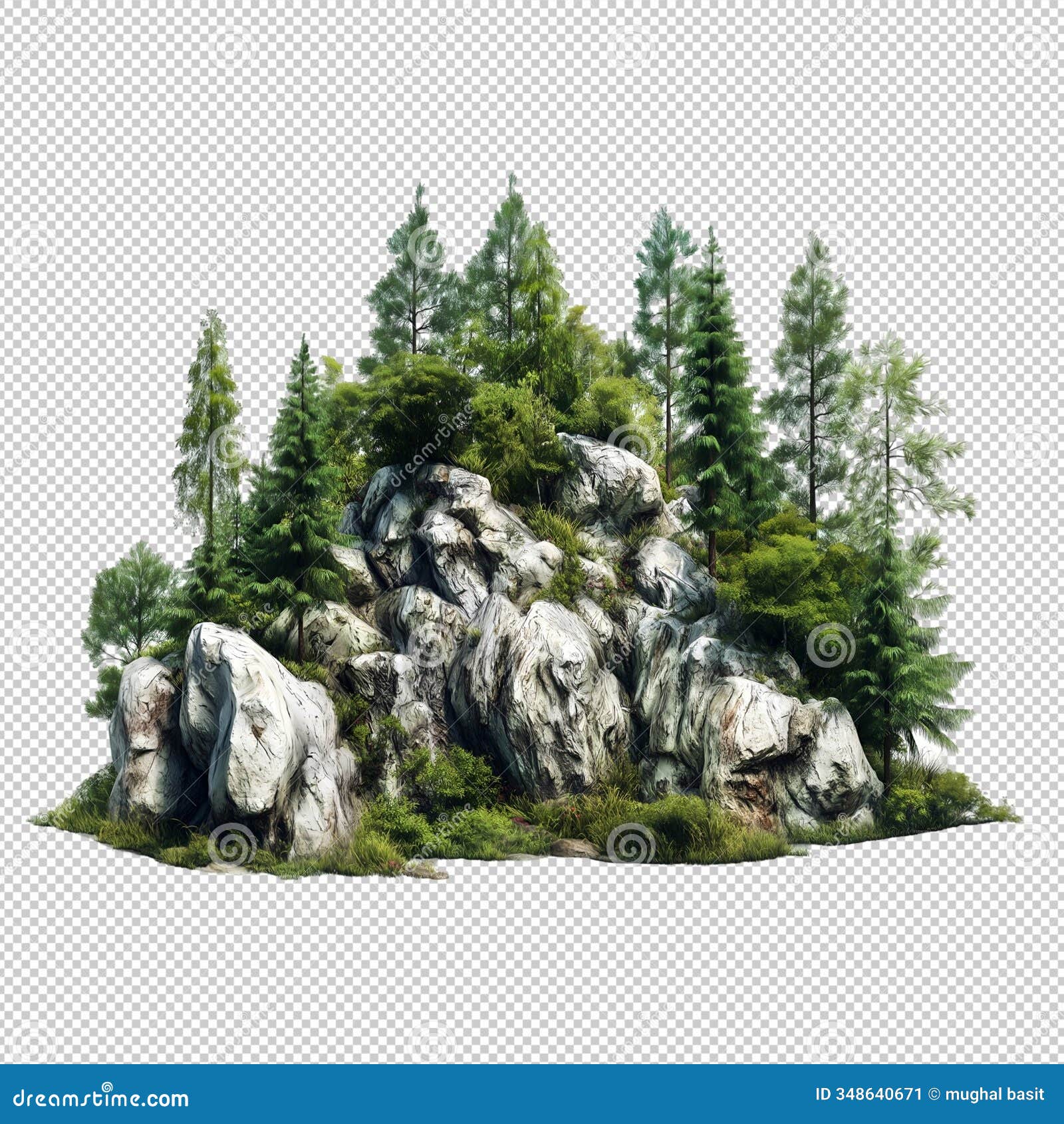 rocky outcrop with trees  on transparent background png