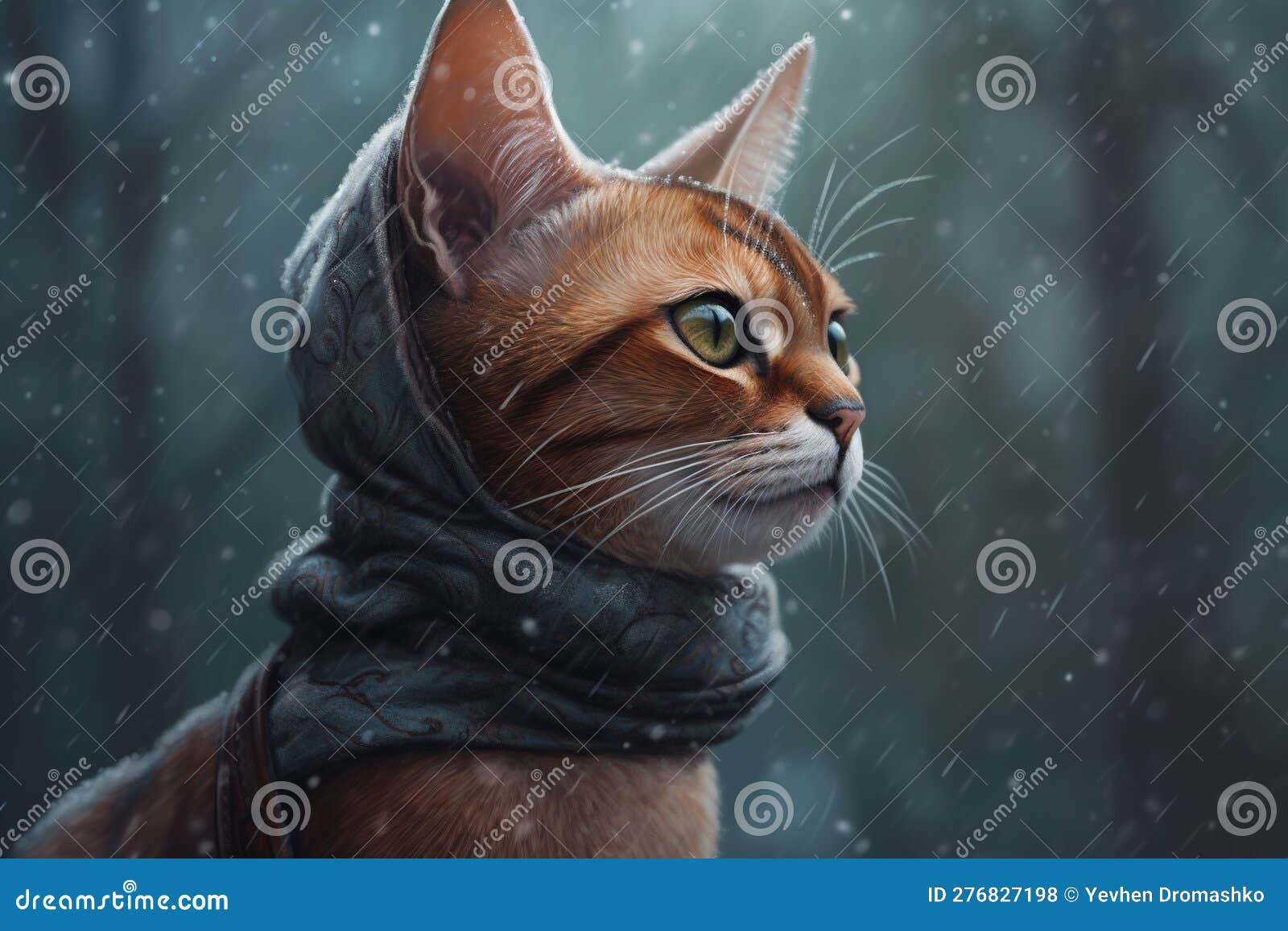 generative ai, abyssinian cat adventurer in winter forets.