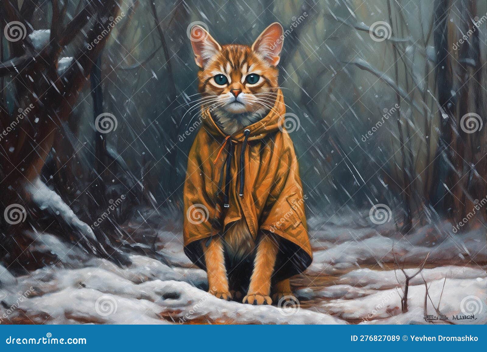 generative ai, abyssinian cat adventurer in winter forets.