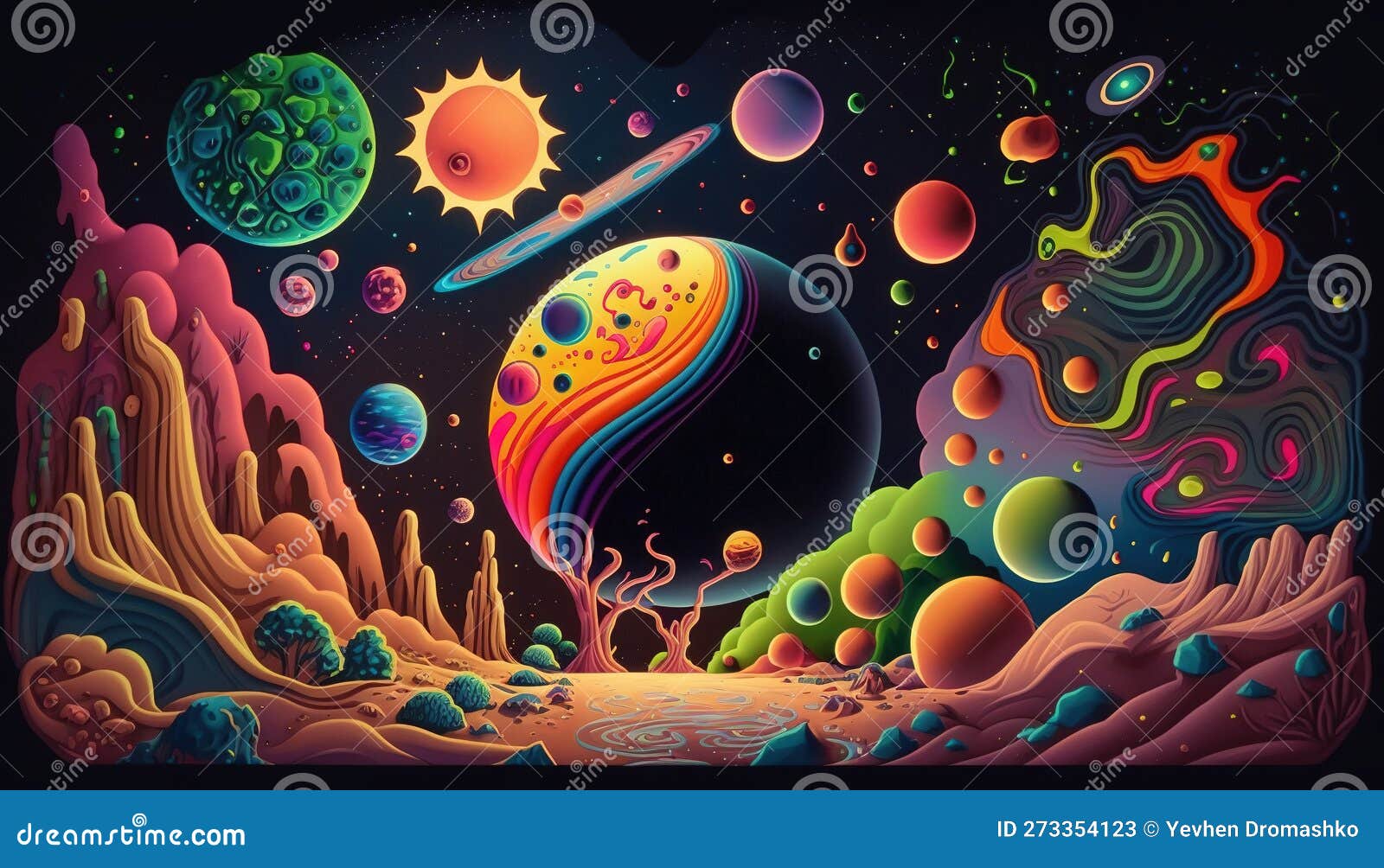 Generative AI, Alien Planet Landscape. Psychedelic Space Banner Template,  Background Stock Illustration - Illustration of universe, fantasy: 273354123