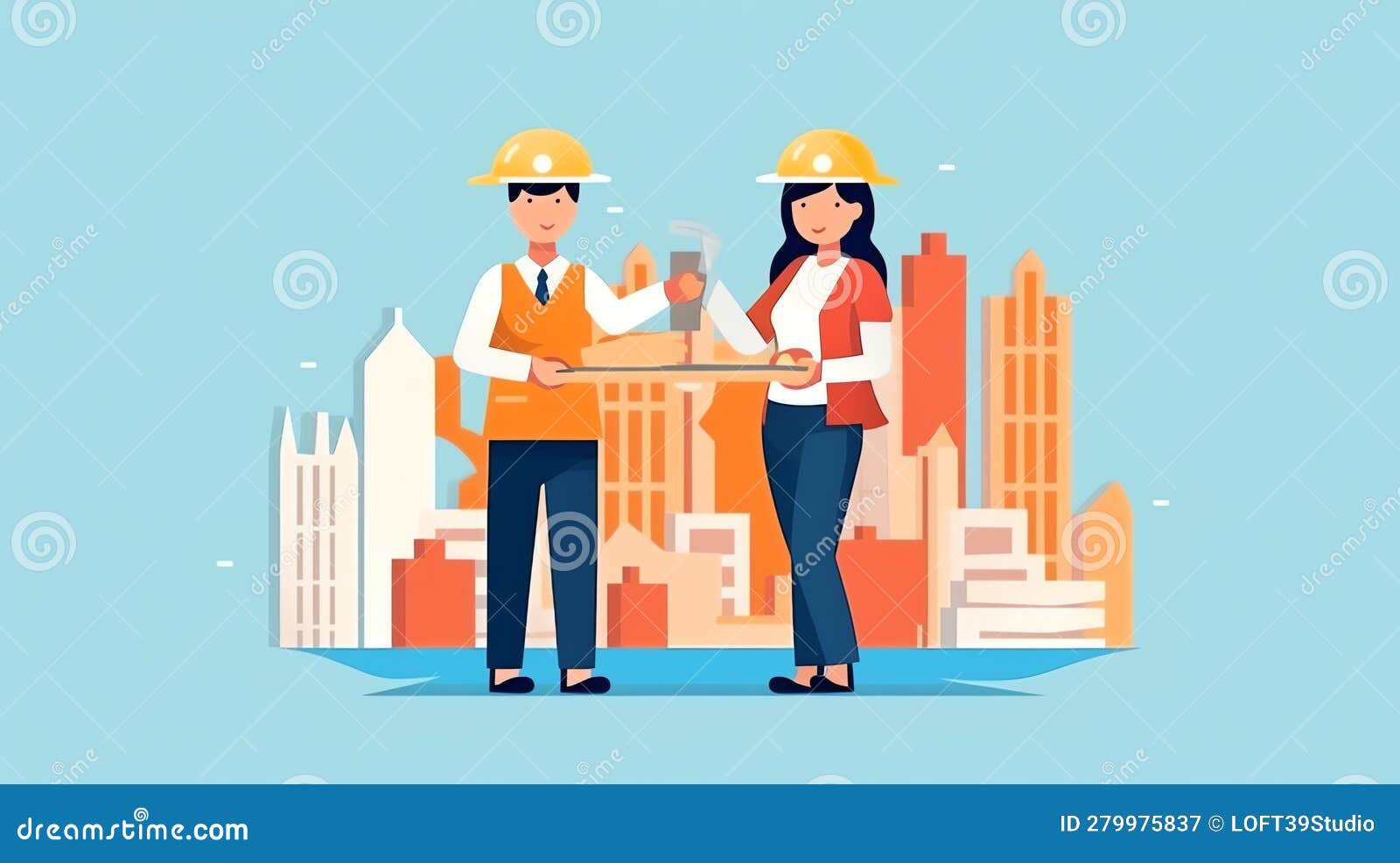 Generative AI Architect Engineer Create Building Stock Illustration