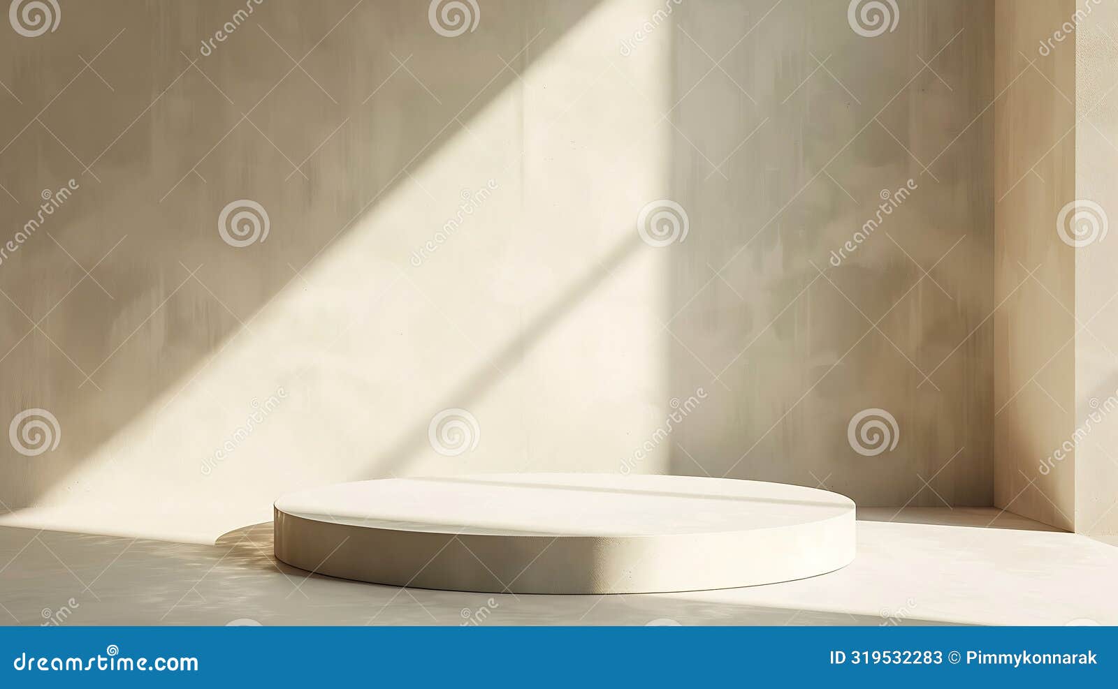 generative ai background beige studio podium with shadowlight on concrete wallbackdrop display cream room with sun