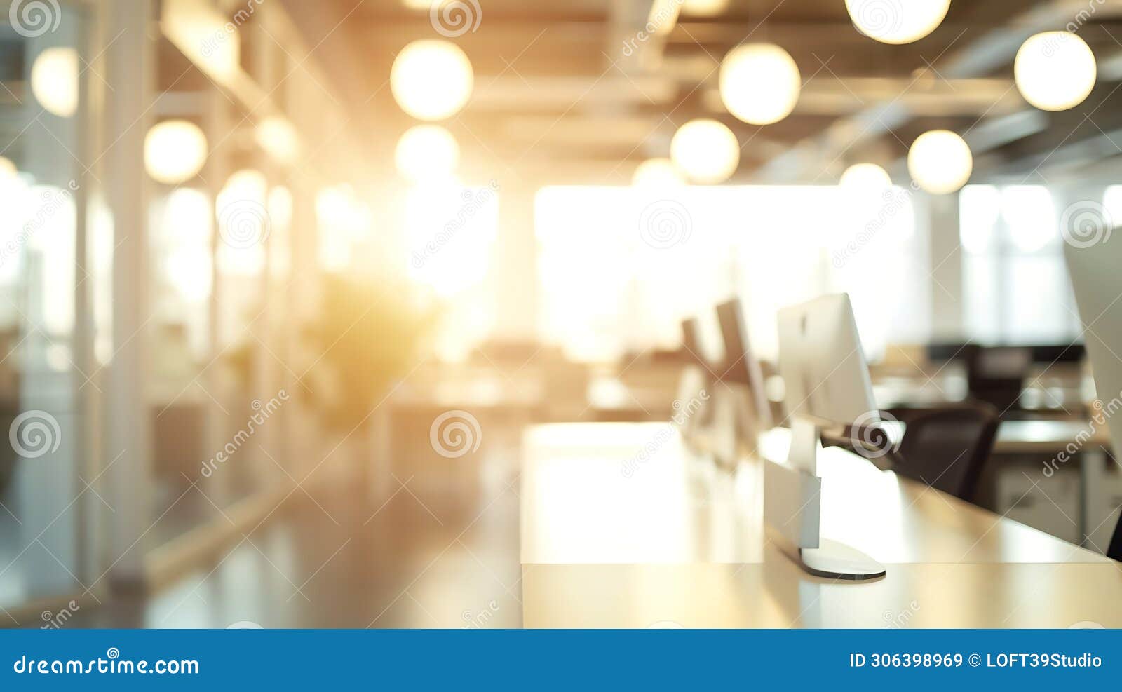 generative ai beautiful defocused office background - office interior panoramic background. business concept.