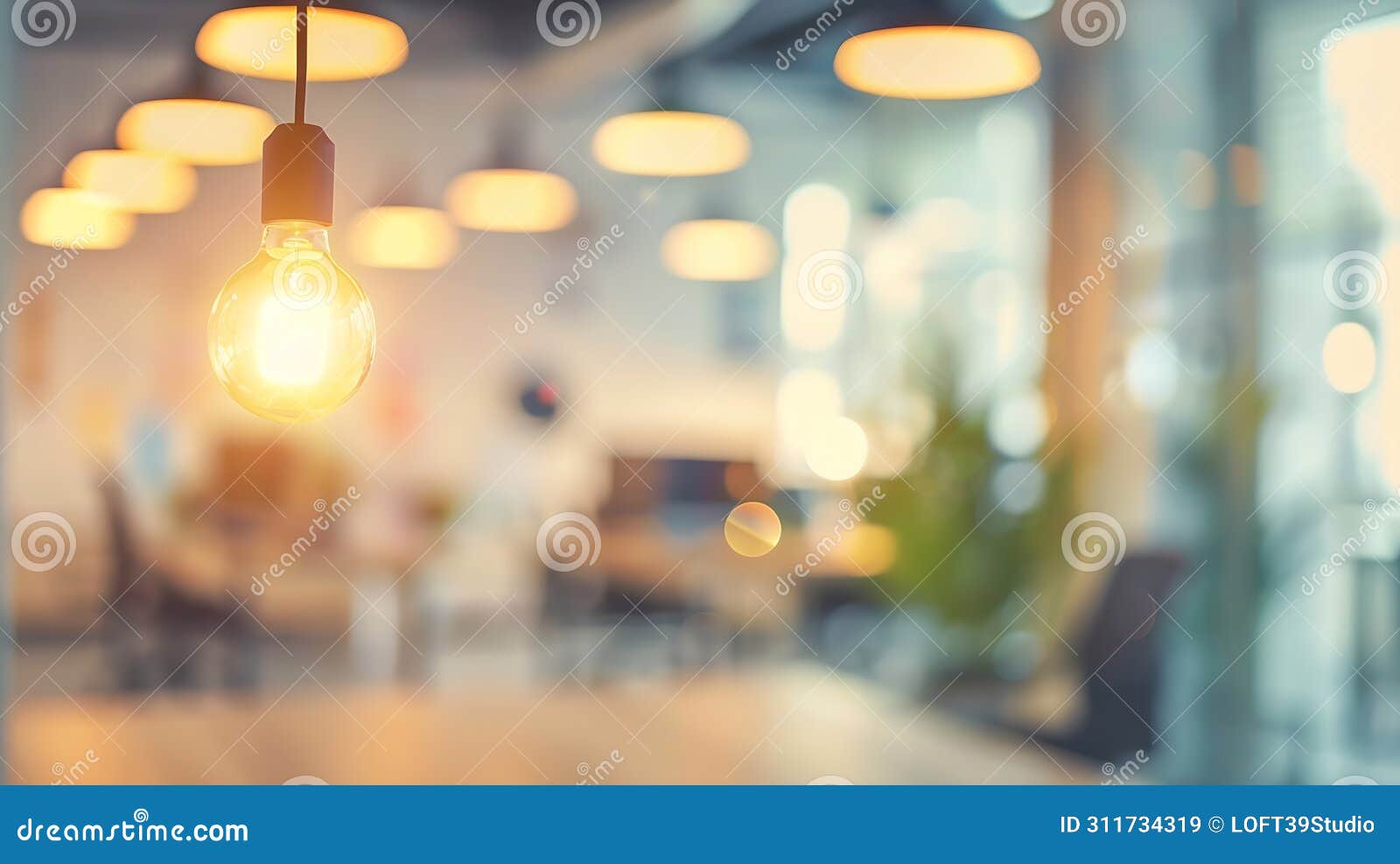 generative ai beautiful defocused office background  office interior panoramic background business concept.