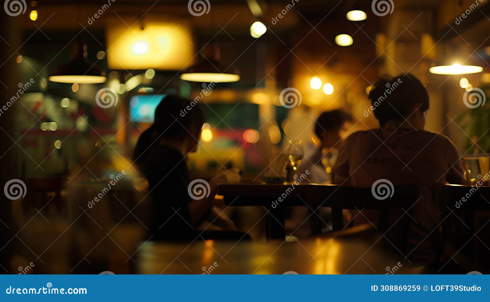 generative ai blur of people in night caferestaurant with lighting background business concept.
