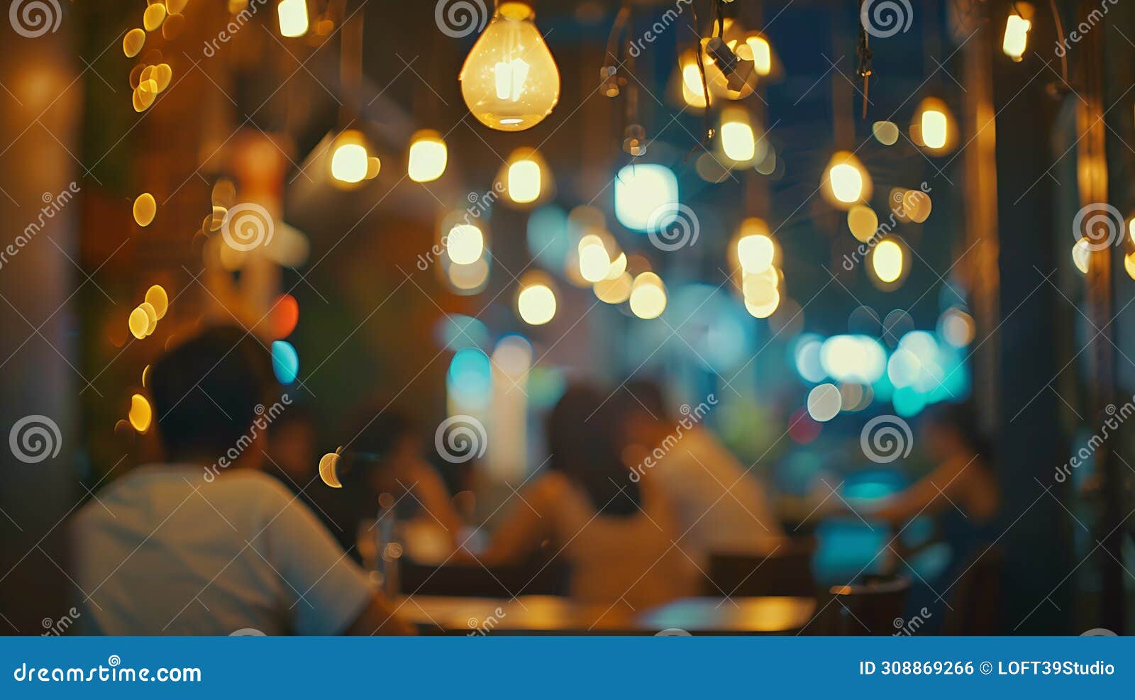 generative ai blur of people in night caferestaurant with lighting background business concept.