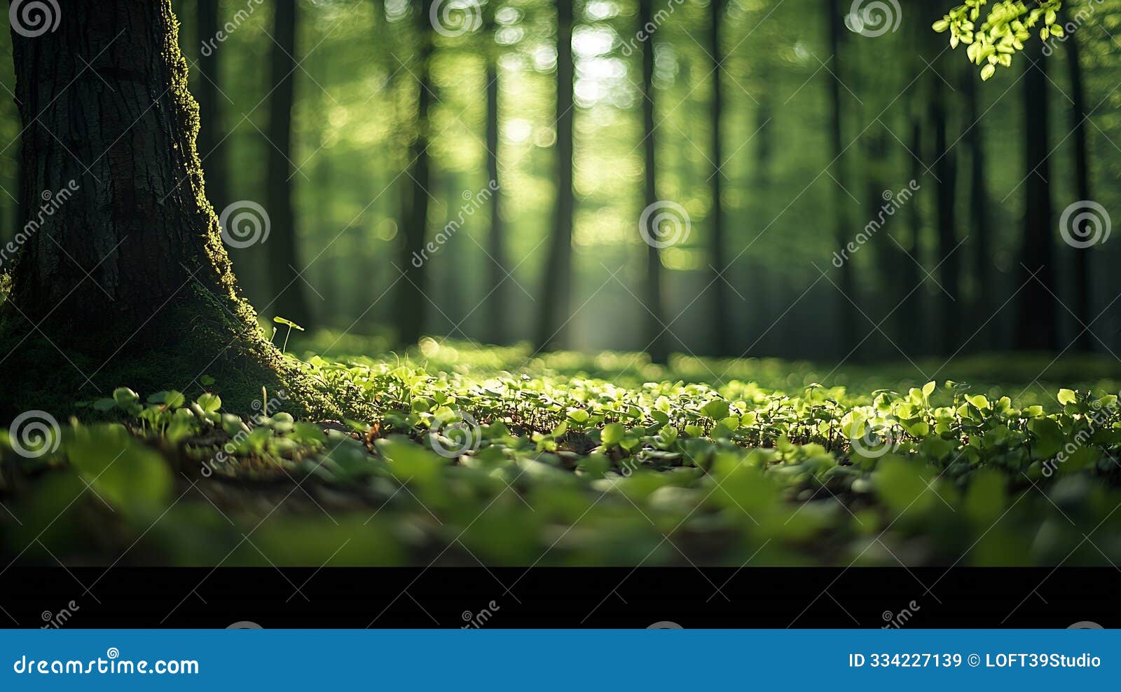 generative ai broad leaf trees forest at spring daylightgreen leafs tree trunks forest floor bile karpatyczech rep